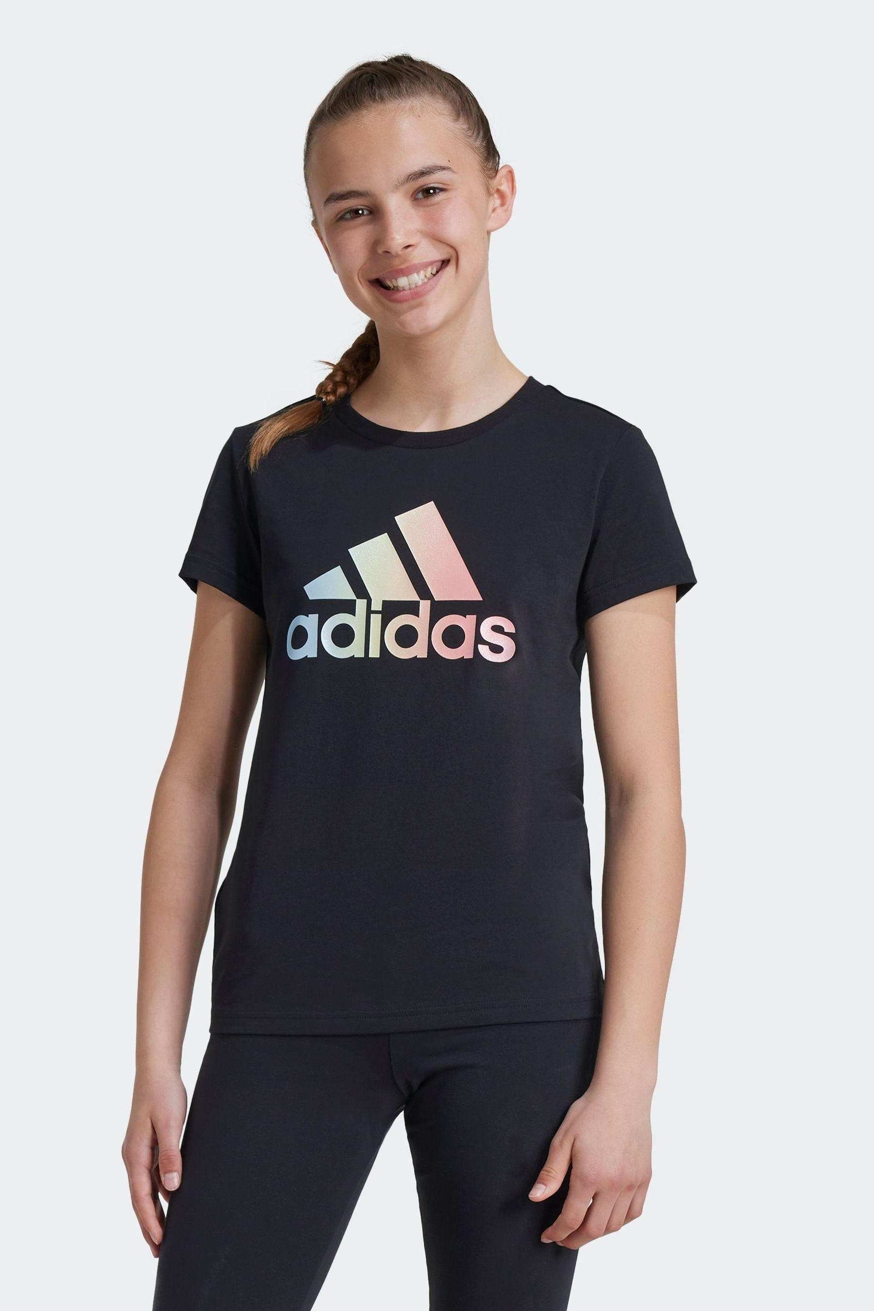 adidas Black Kids Metallic Print 100% Cotton T-Shirt