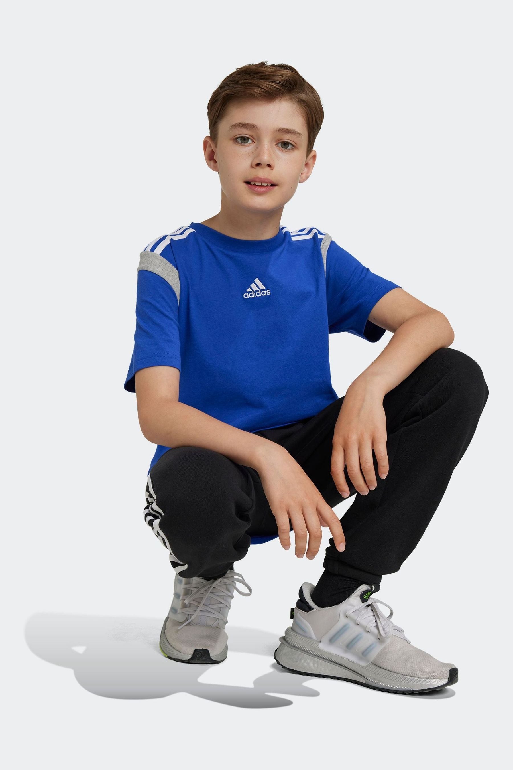 Blue adidas Kids Colorblock 100% Cotton T-Shirt