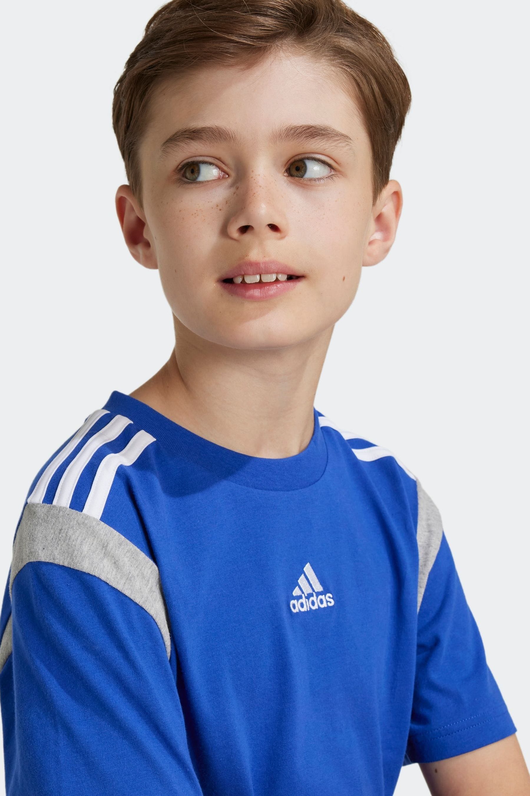 Blue adidas Kids Colorblock 100% Cotton T-Shirt