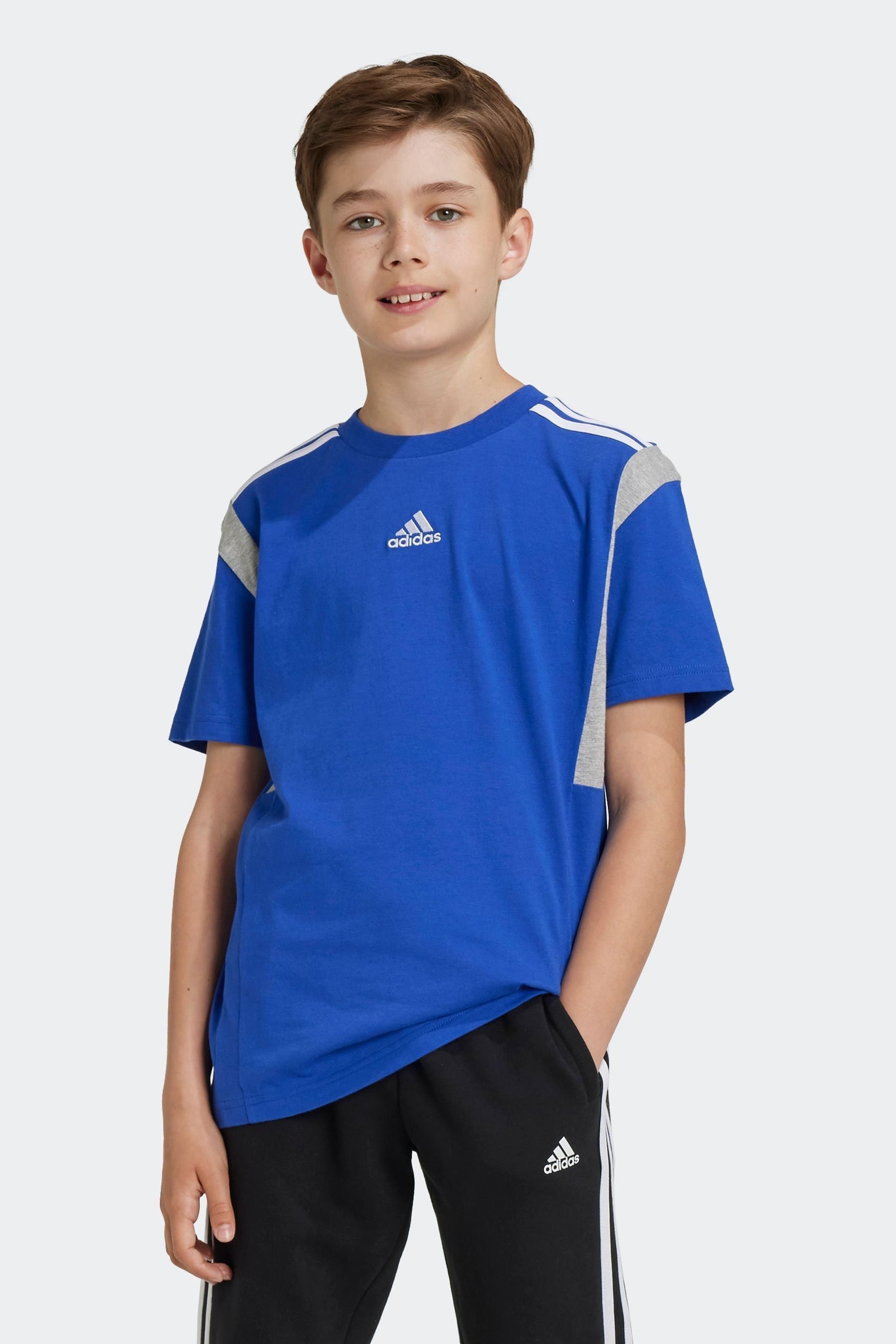 Blue adidas Kids Colorblock 100% Cotton T-Shirt