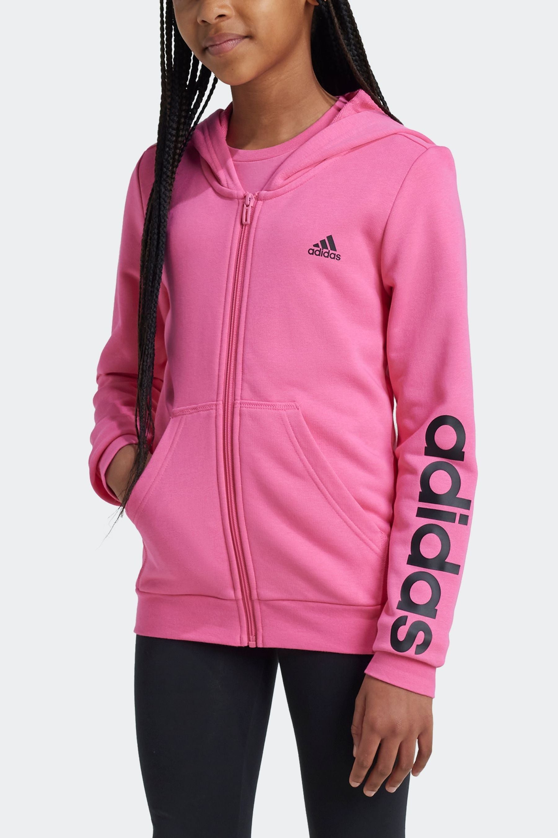 adidas Pink Sportswear Essentials Linear Logo Full Zip Hoodie