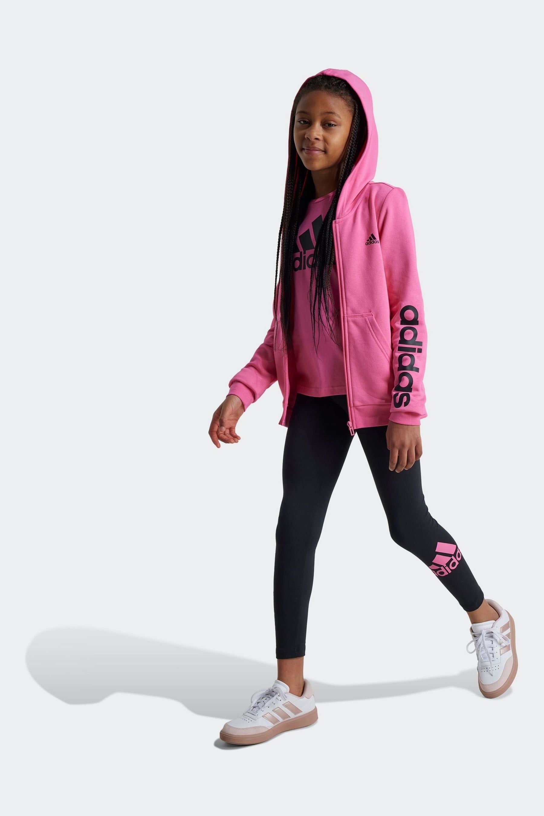 adidas Pink Sportswear Essentials Linear Logo Full Zip Hoodie