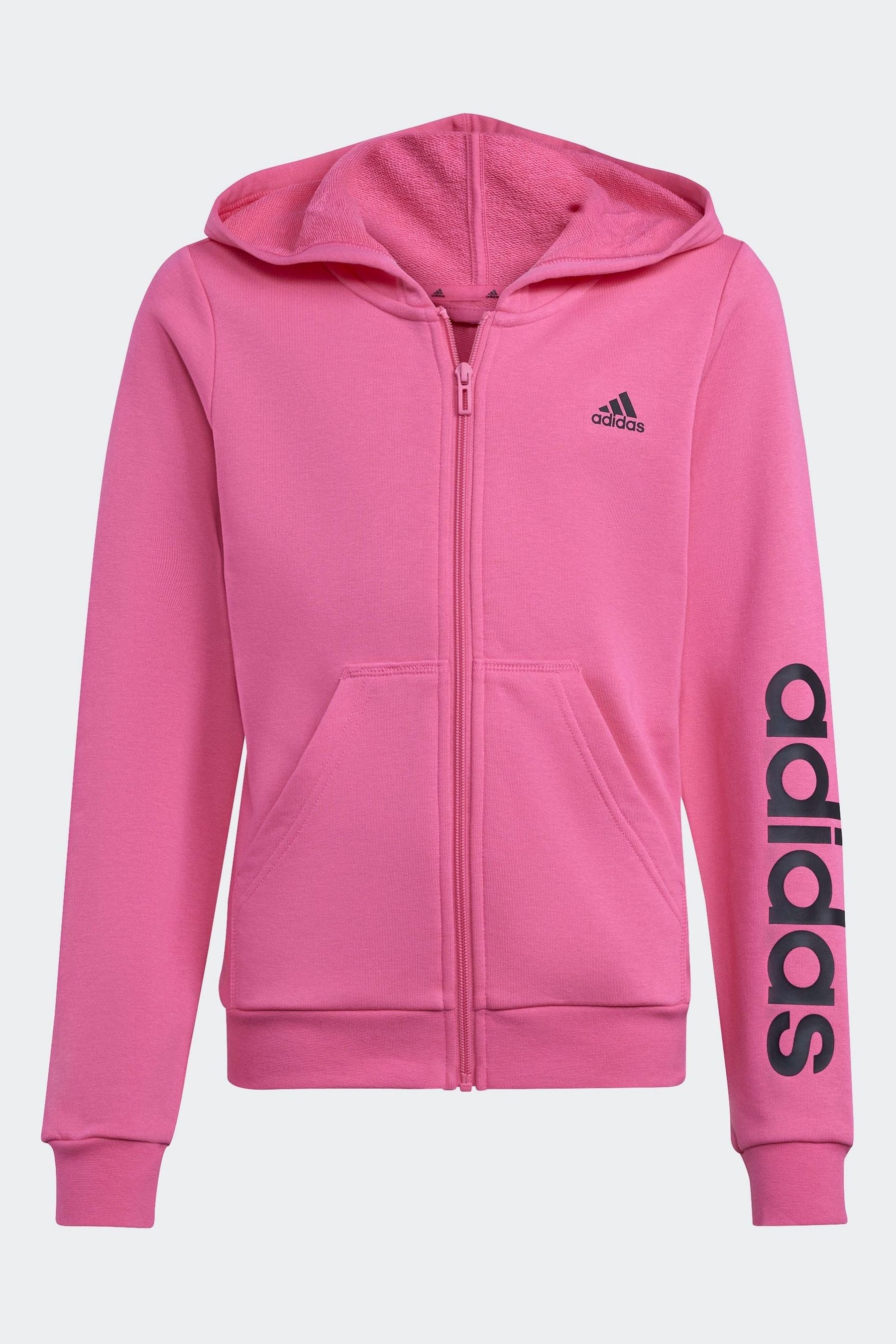 adidas Pink Sportswear Essentials Linear Logo Full Zip Hoodie