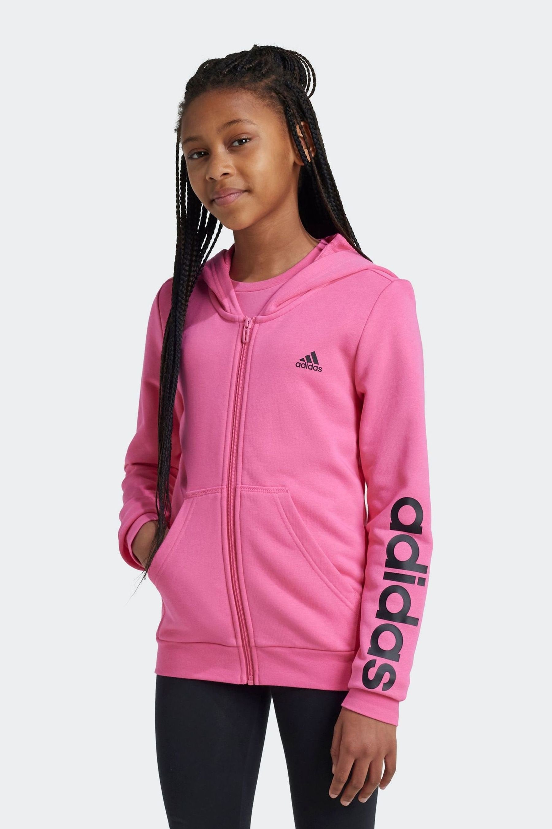 adidas Pink Sportswear Essentials Linear Logo Full Zip Hoodie