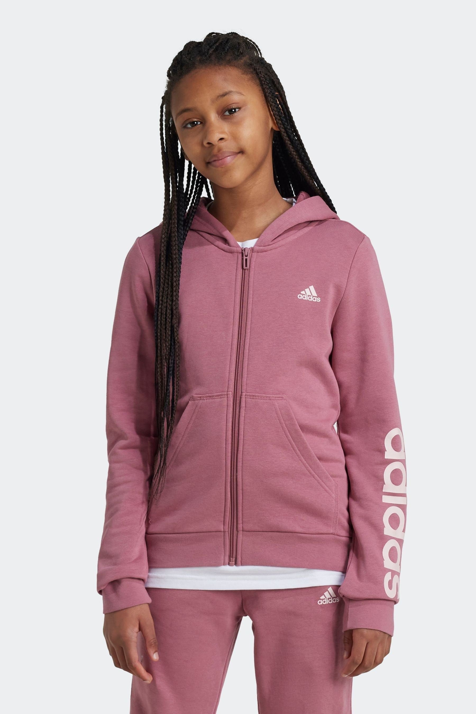 adidas Red Sportswear Essentials Linear Logo Full Zip Hoodie