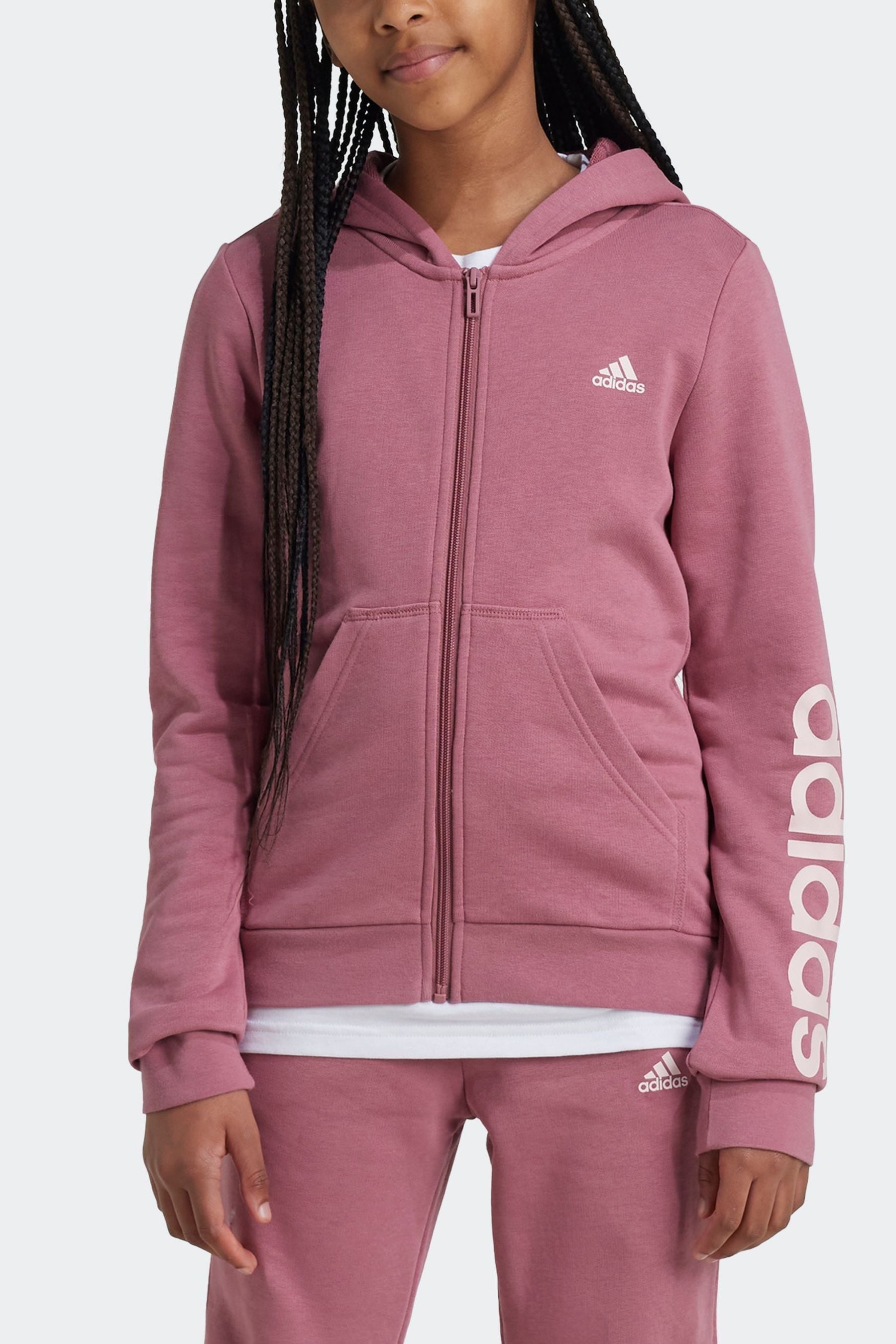 adidas Red Sportswear Essentials Linear Logo Full Zip Hoodie