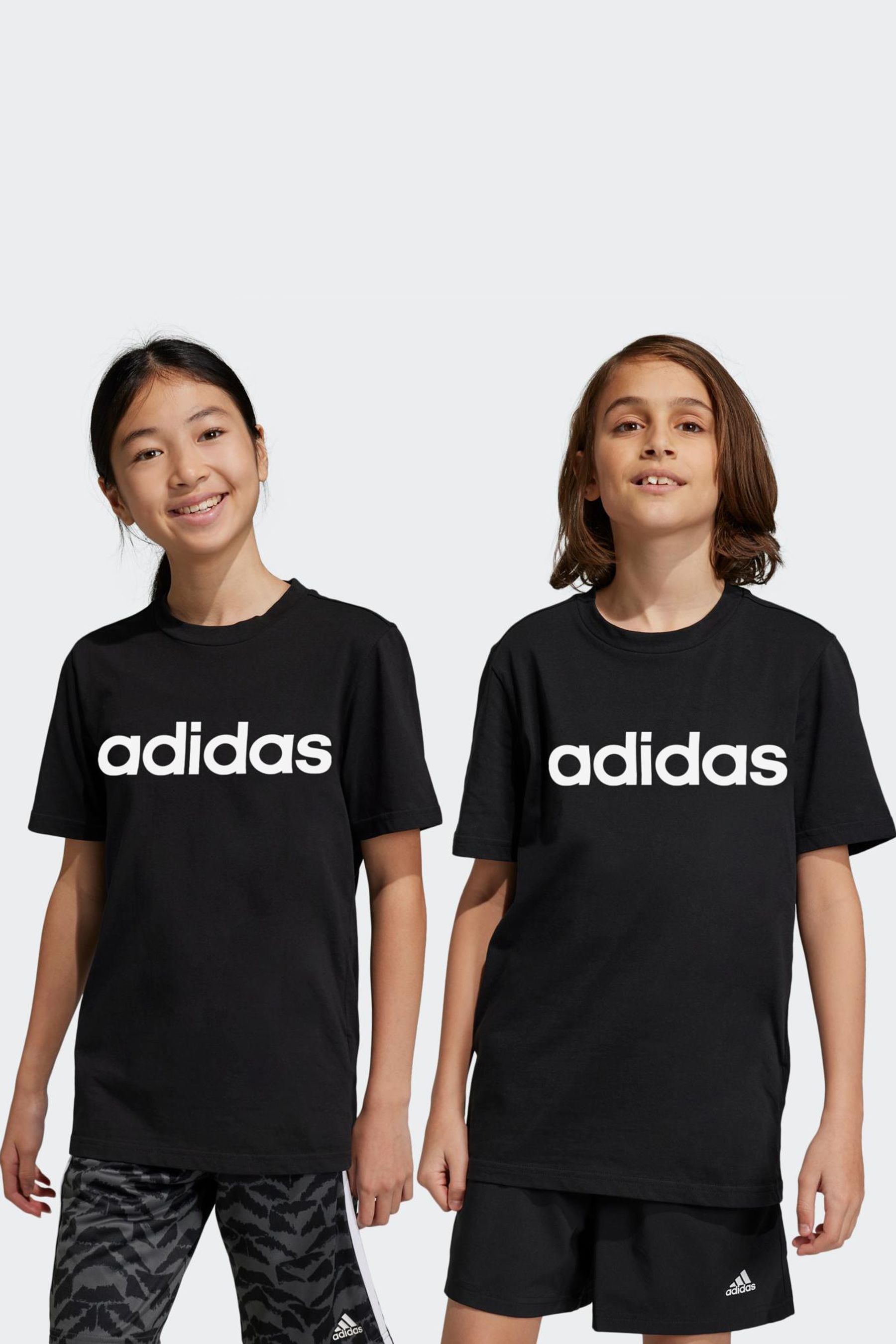 adidas Dark Black Essentials Linear Logo 100% Cotton T-Shirt