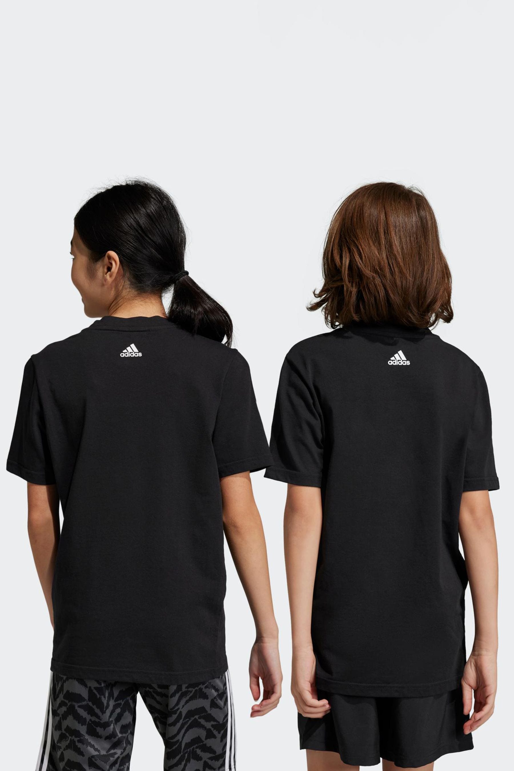 adidas Dark Black Essentials Linear Logo 100% Cotton T-Shirt