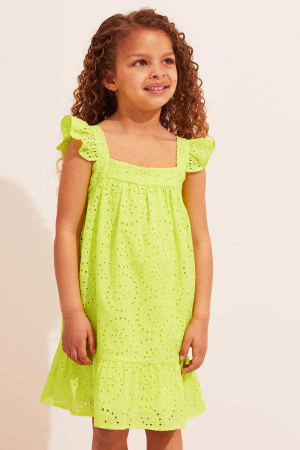 Lime Green Mini Broderie Trapeze Dress