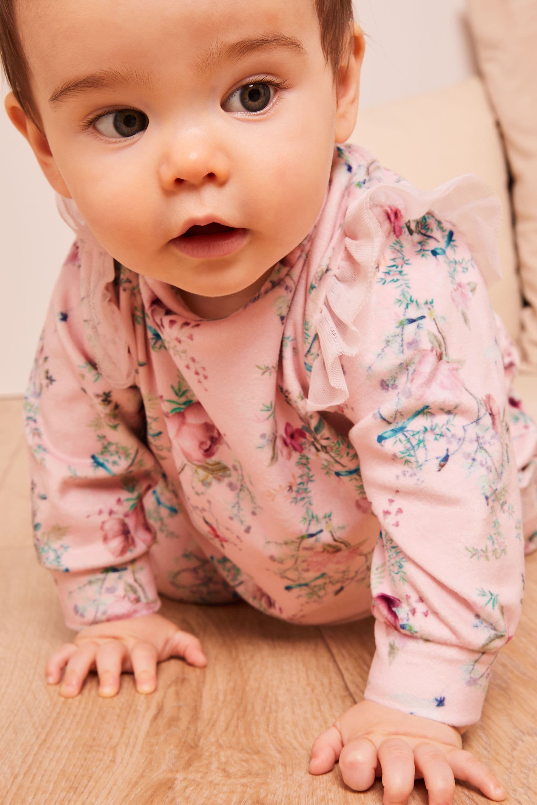 Pink Baby Velour Frill Set