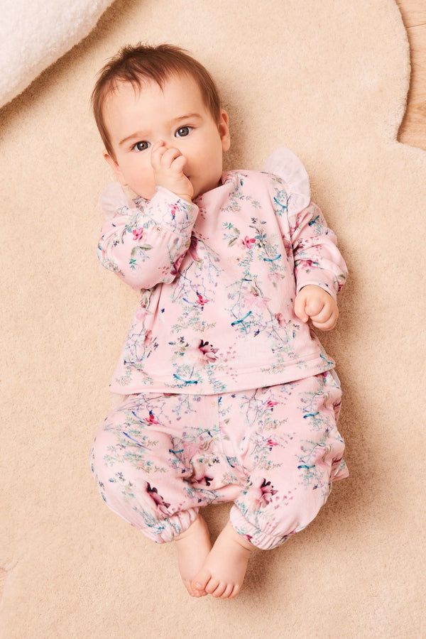 Pink Baby Velour Frill Set