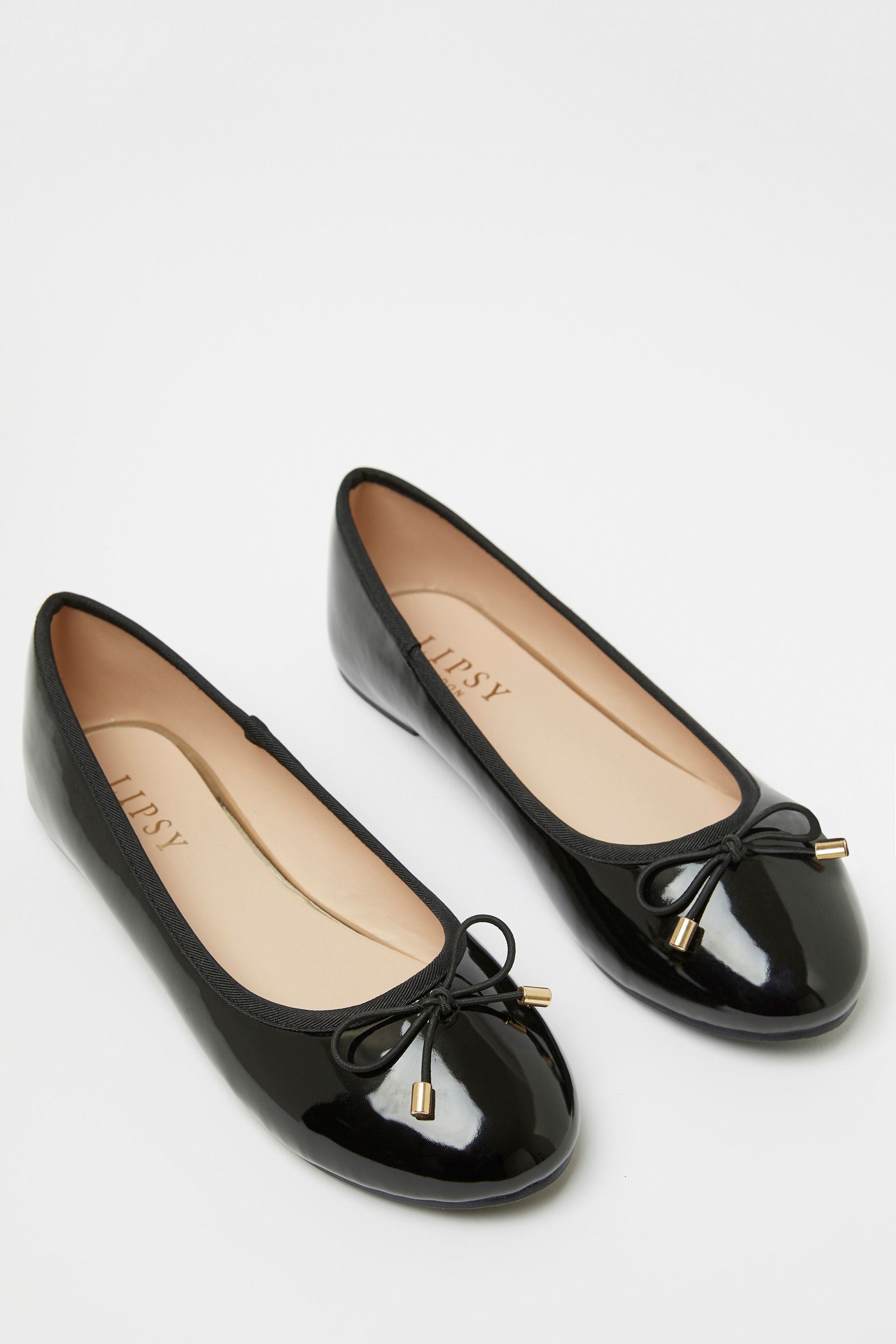 Black Patent Metal Bow School Ballet Pump