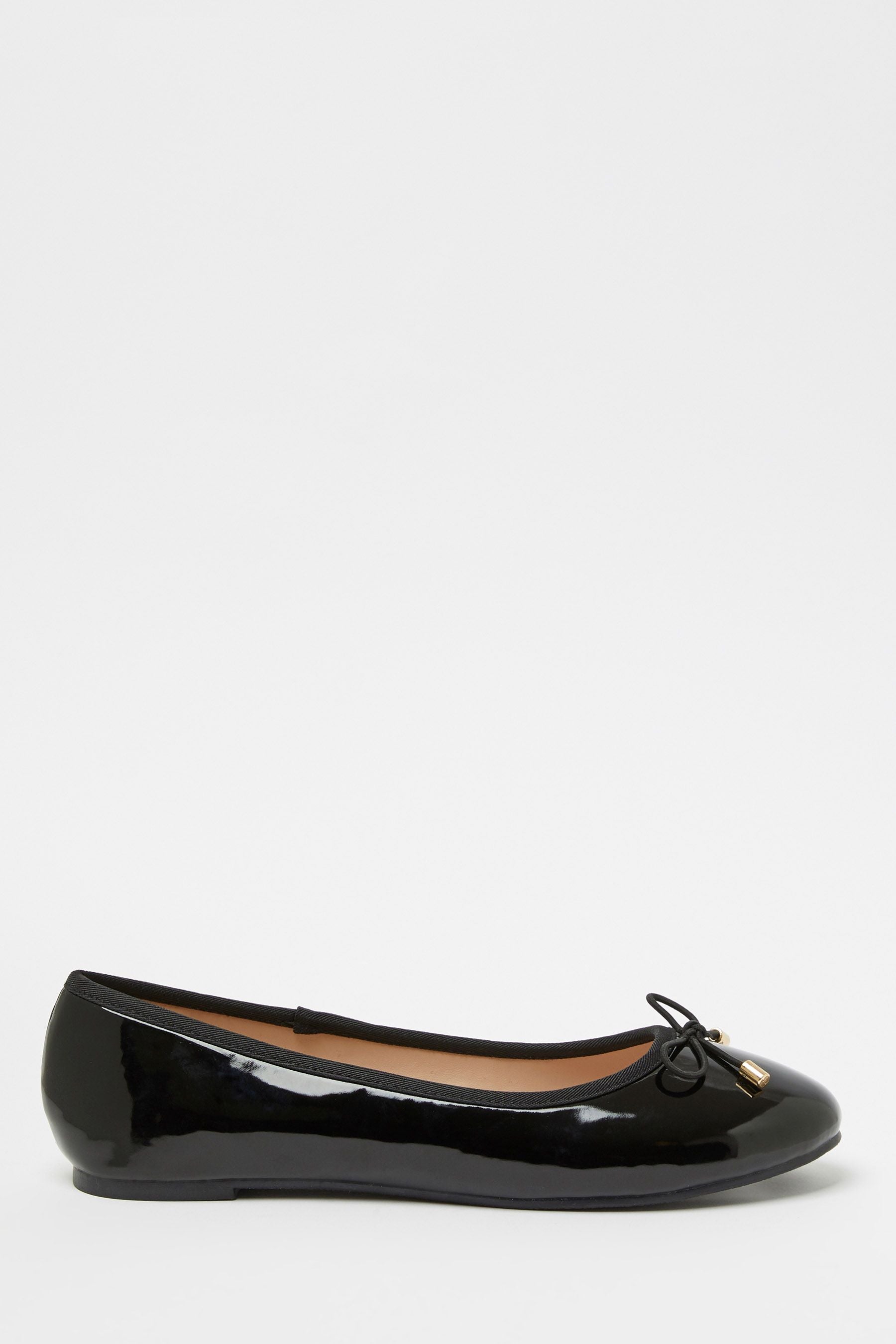 Black Patent Metal Bow School Ballet Pump