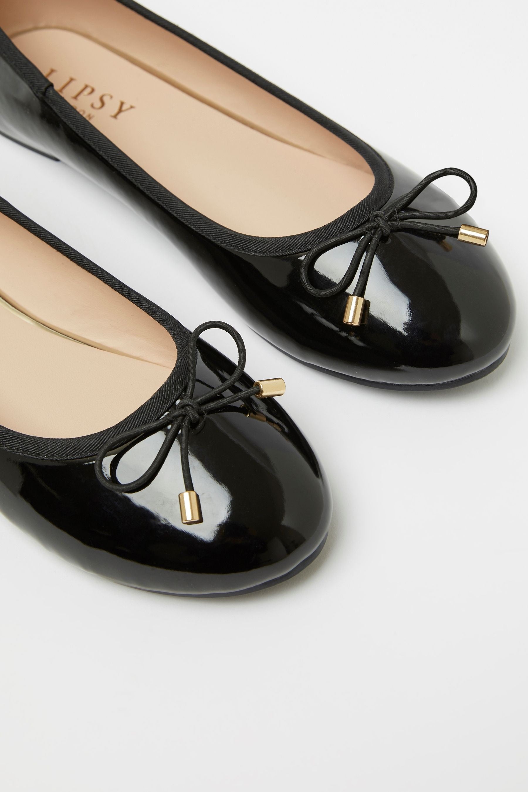 Black Patent Metal Bow School Ballet Pump