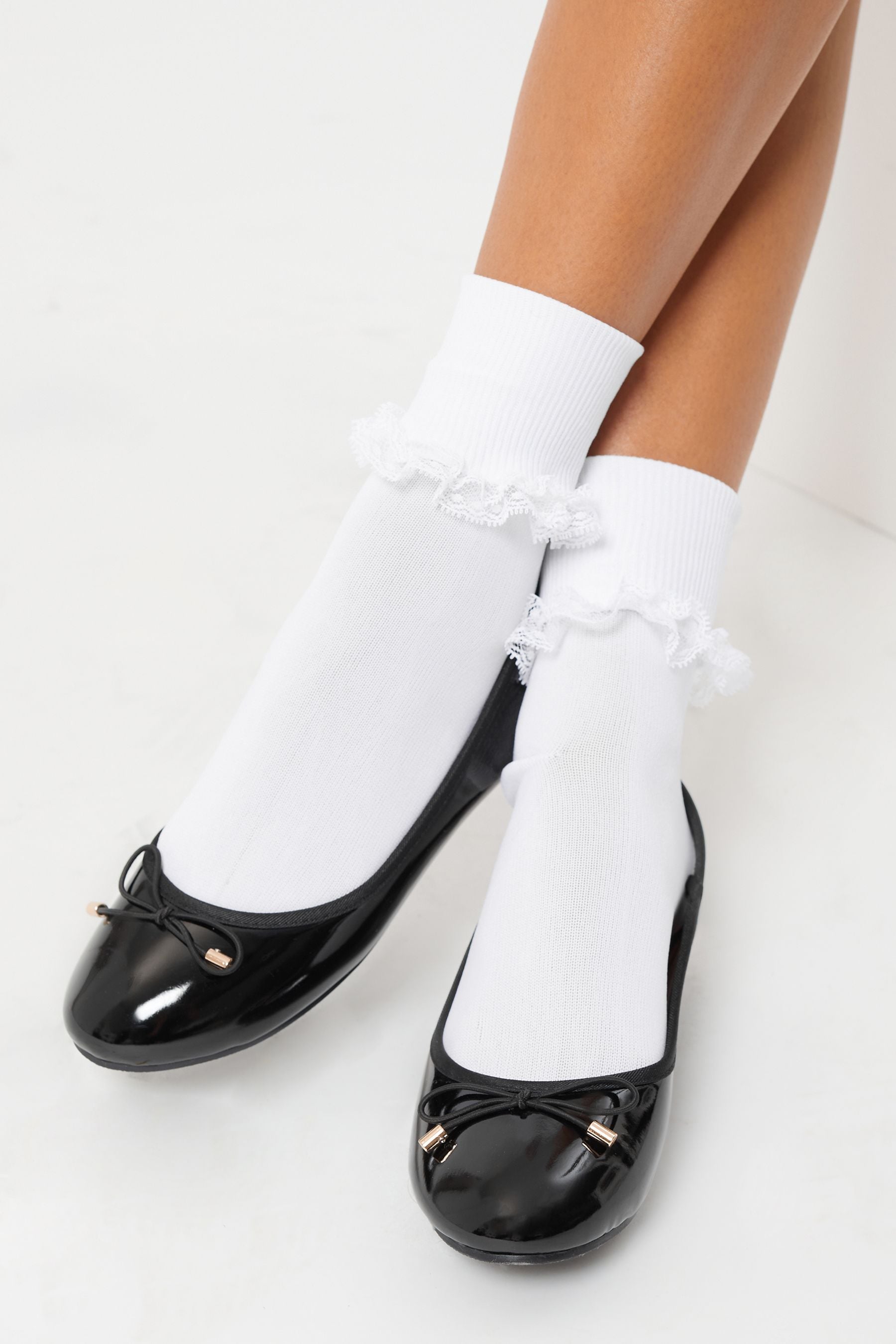 Black Patent Metal Bow School Ballet Pump