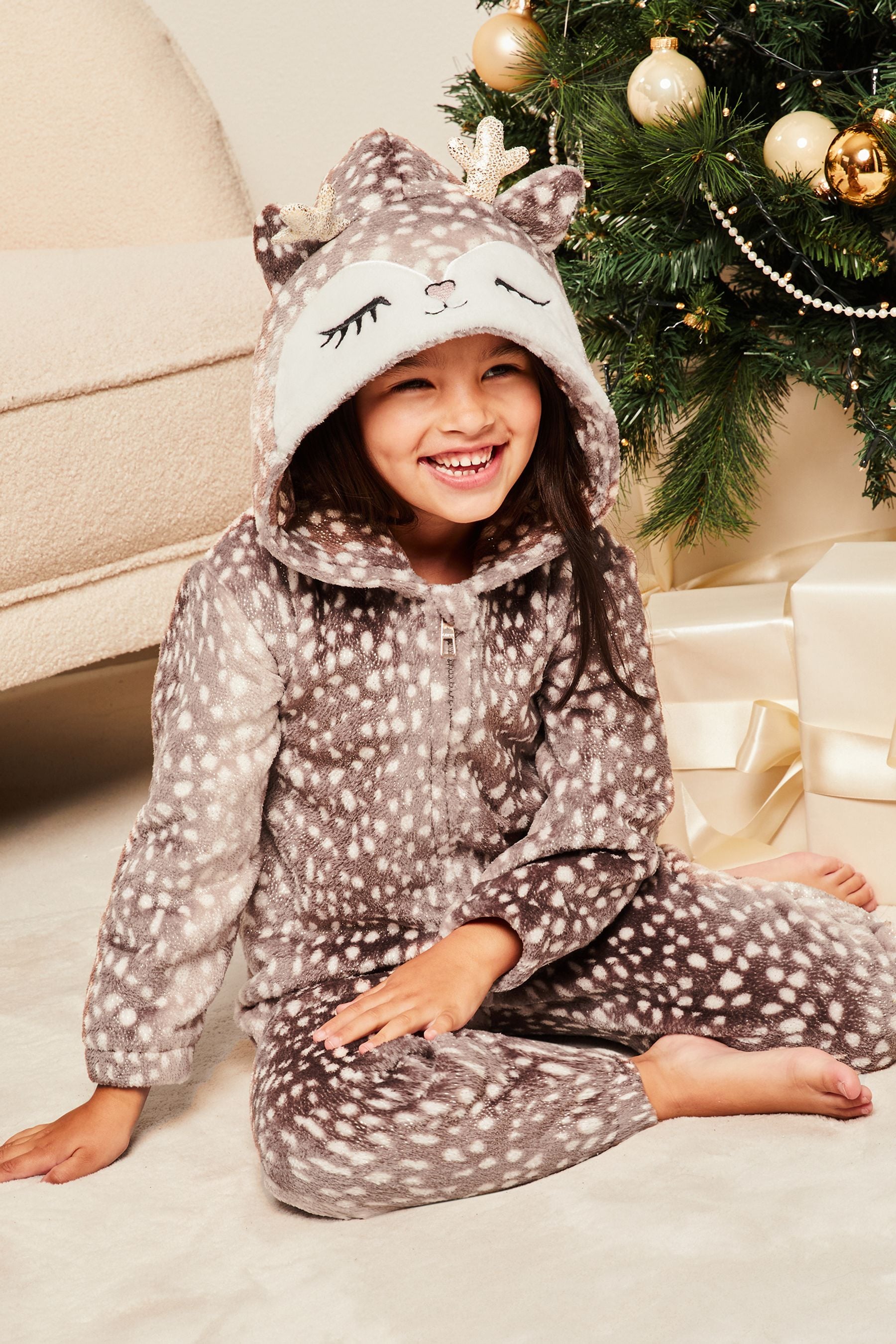 Brown Christmas Reindeer Fleece All-In-One (2-6yrs)