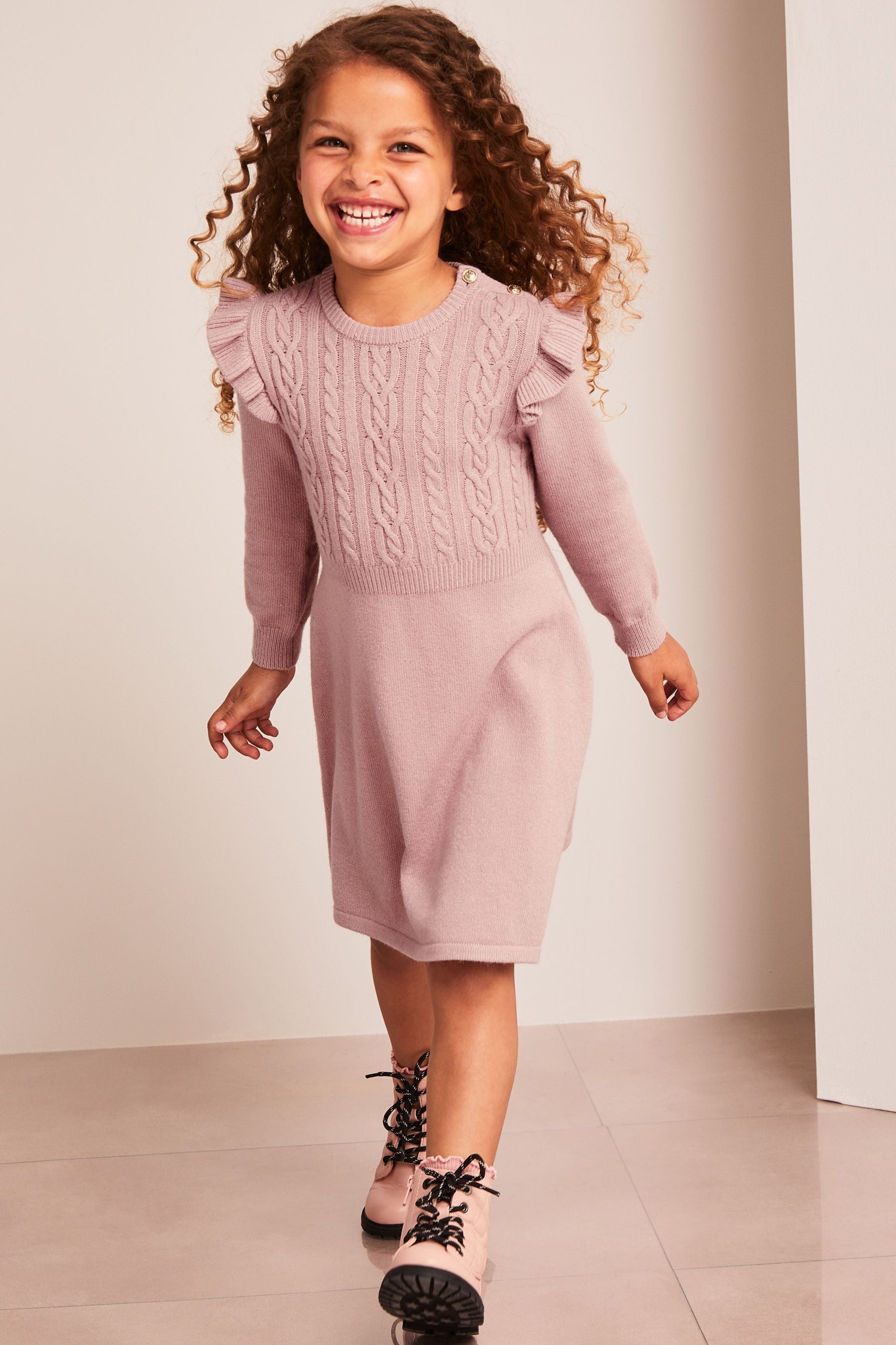 Pink Mini Cable Knitted Dress