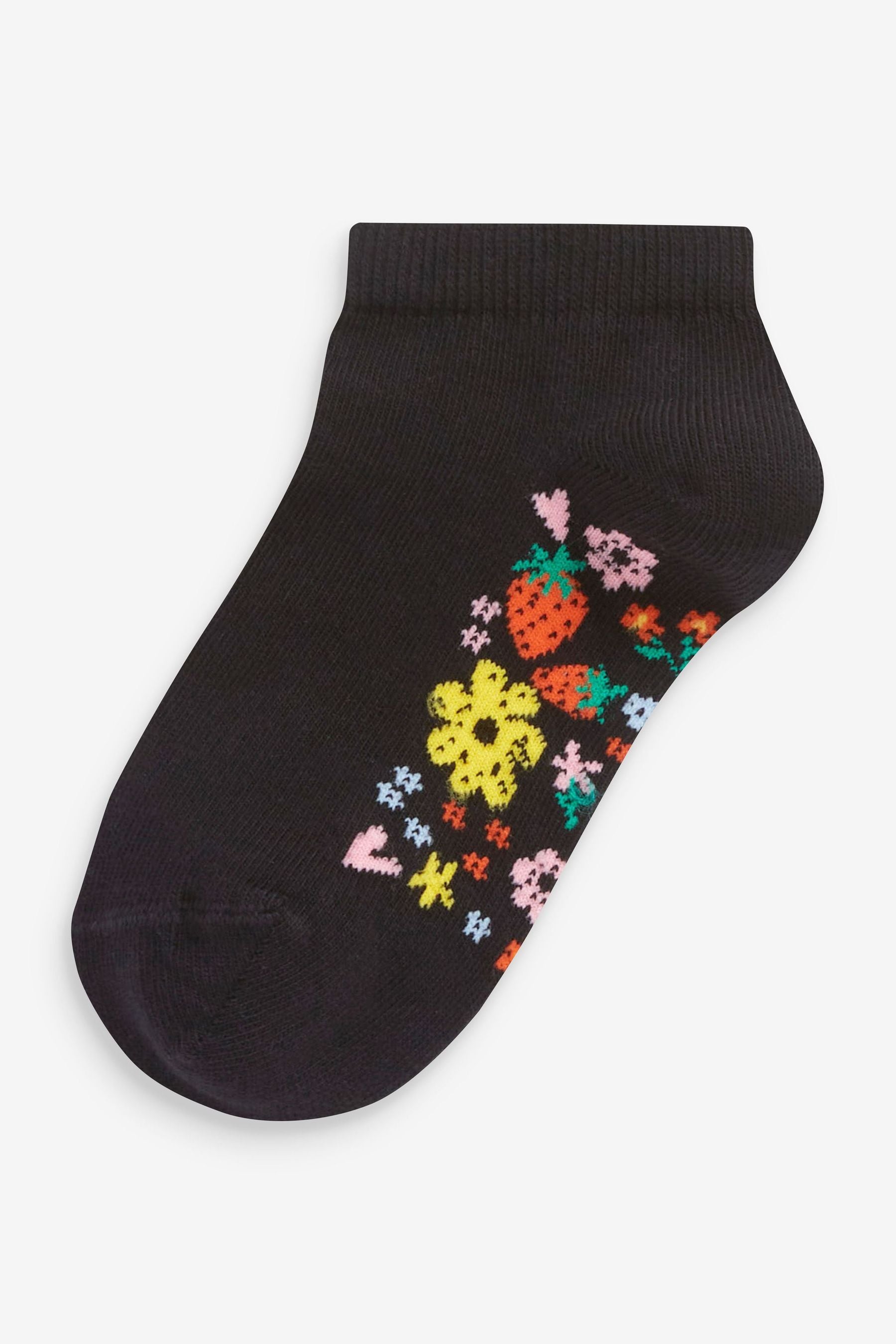 Black Floral 5 Pack Cotton Rich Footbed Trainer Socks