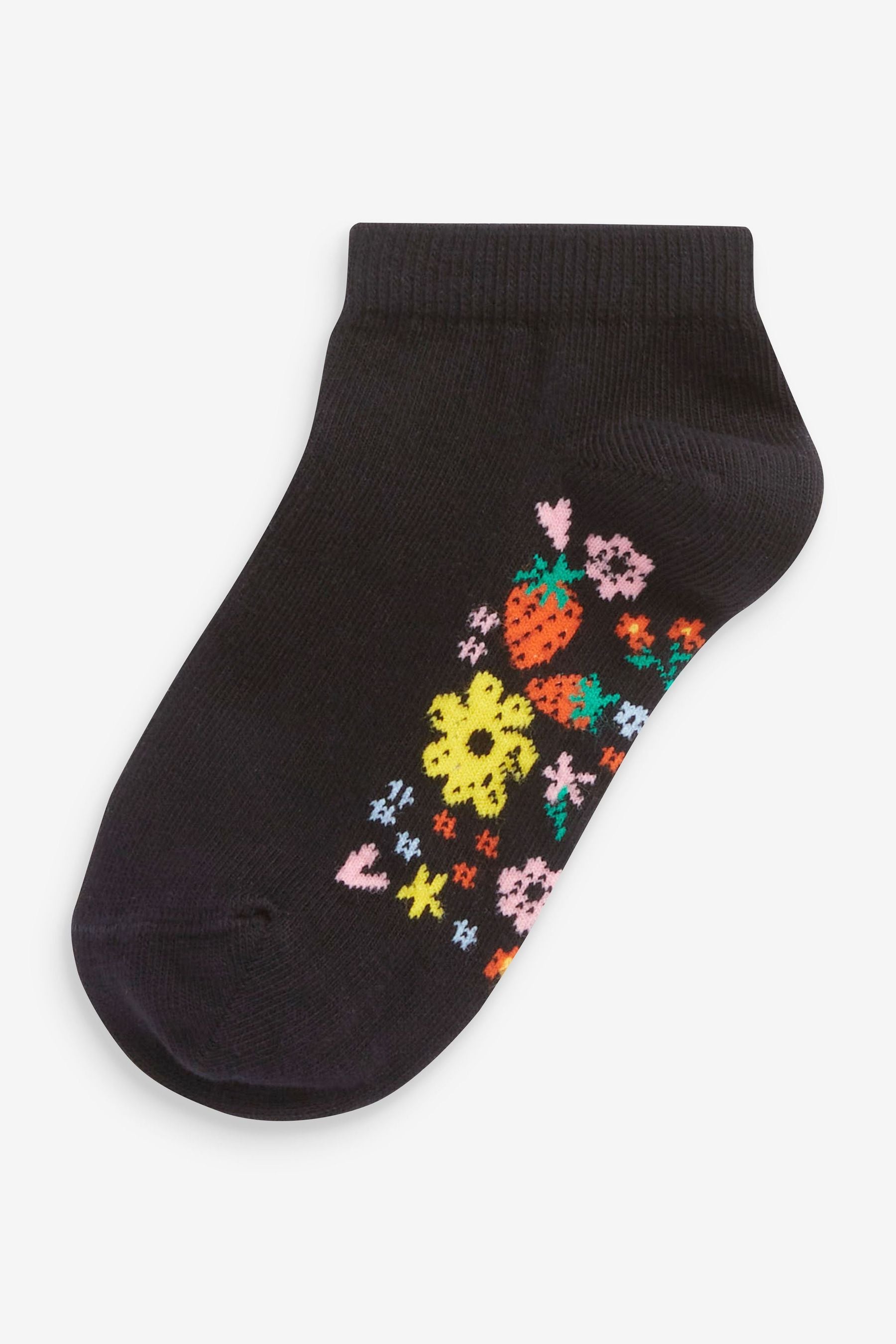 Black Floral 5 Pack Cotton Rich Footbed Trainer Socks