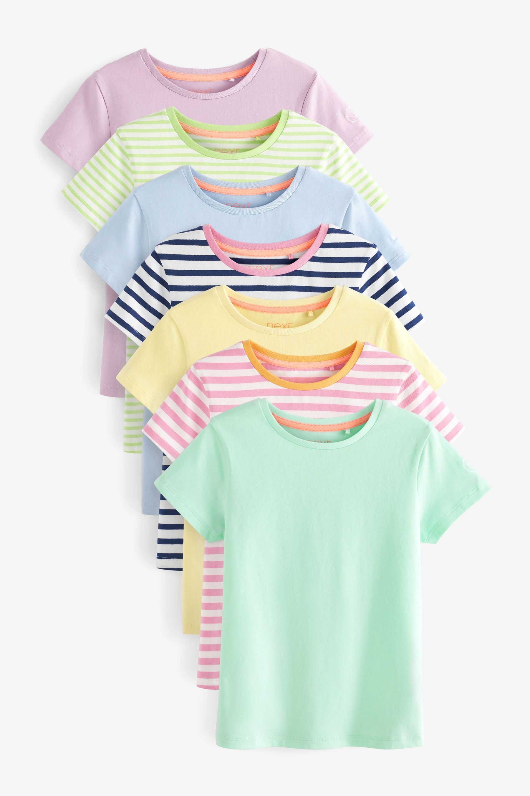 Multi Solid/Stripe 100% Cotton T-Shirts 7 Pack (3-16yrs)