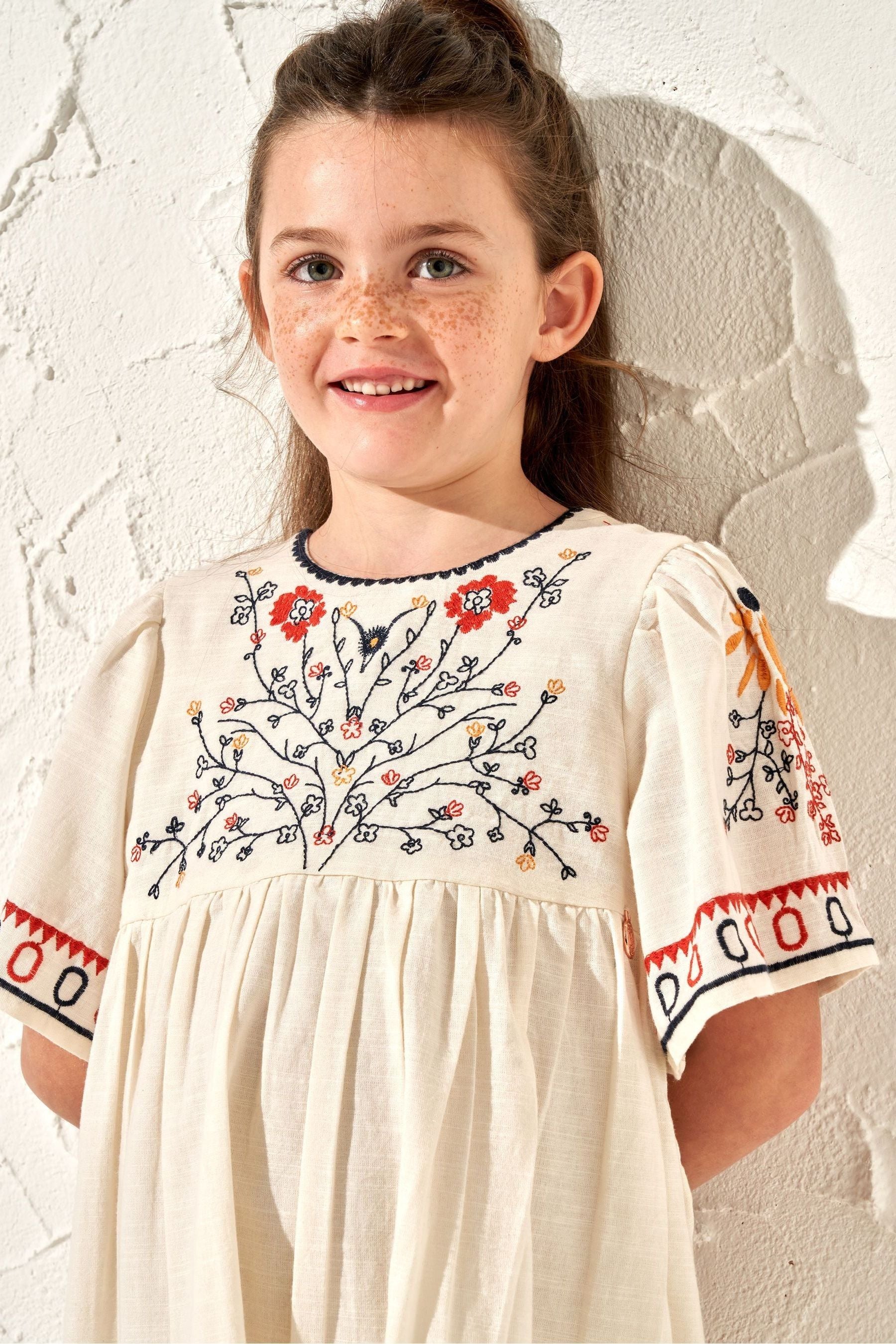 Angel & Rocket Nude 100% Cotton Embroidered Reyna Swing Dress