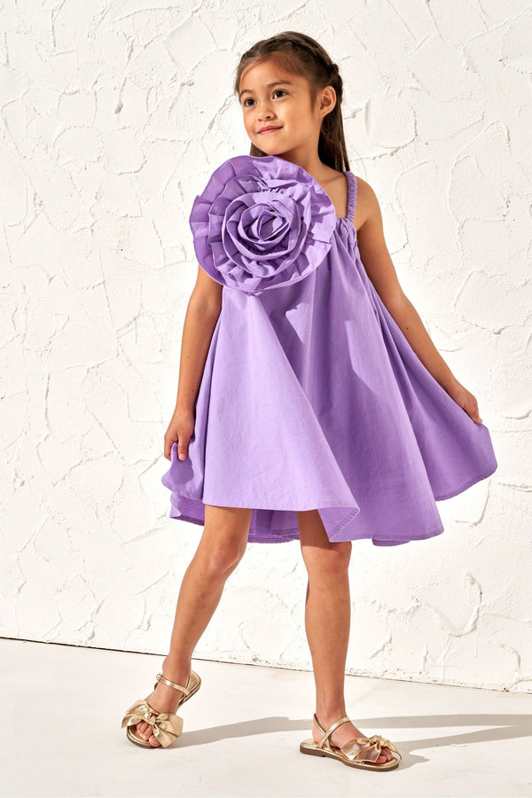 Angel & Rocket Purple 100% Cotton Carrie Corsage Swing Dress