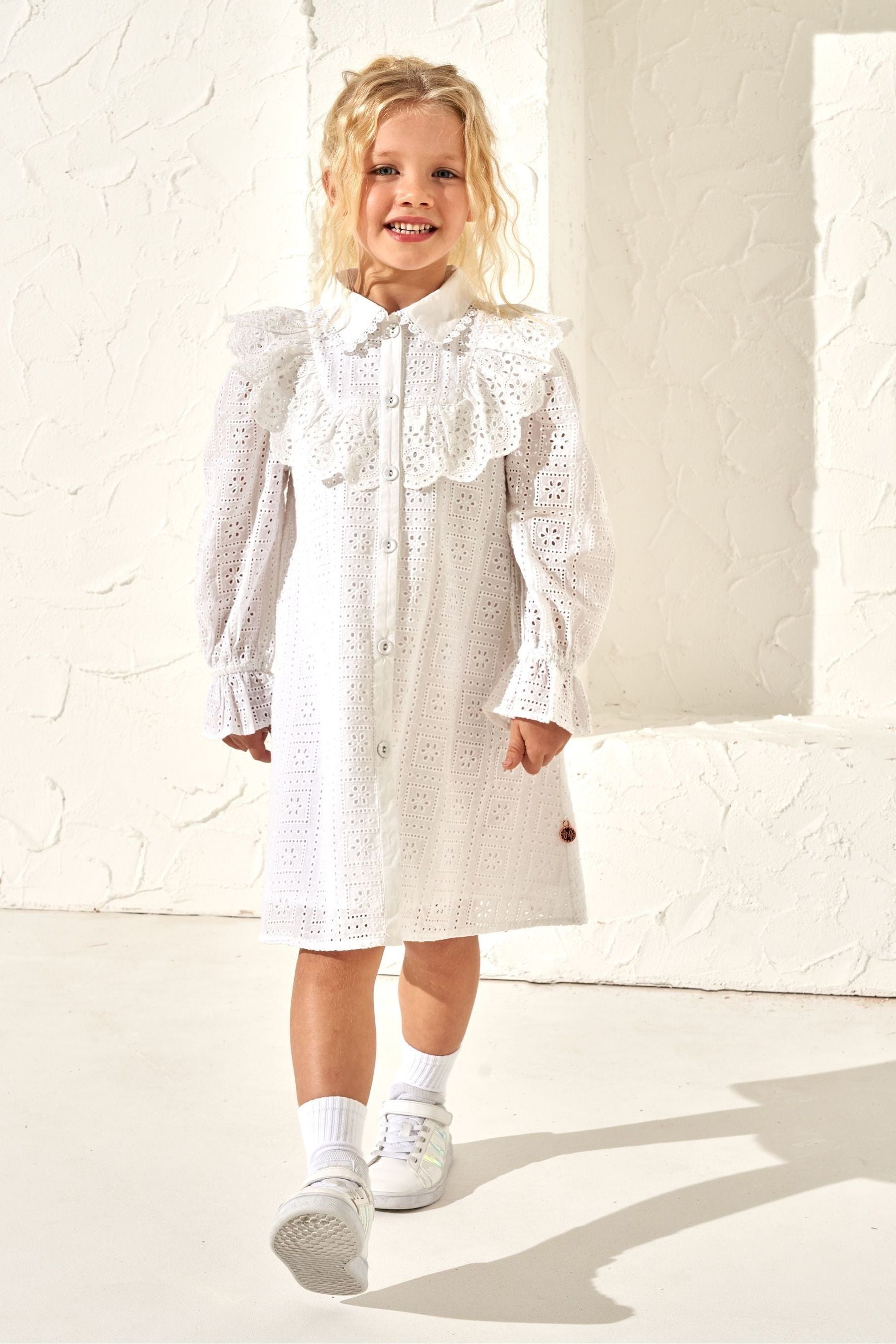 Angel & Rocket White Broderie Amelie Shirt Dress