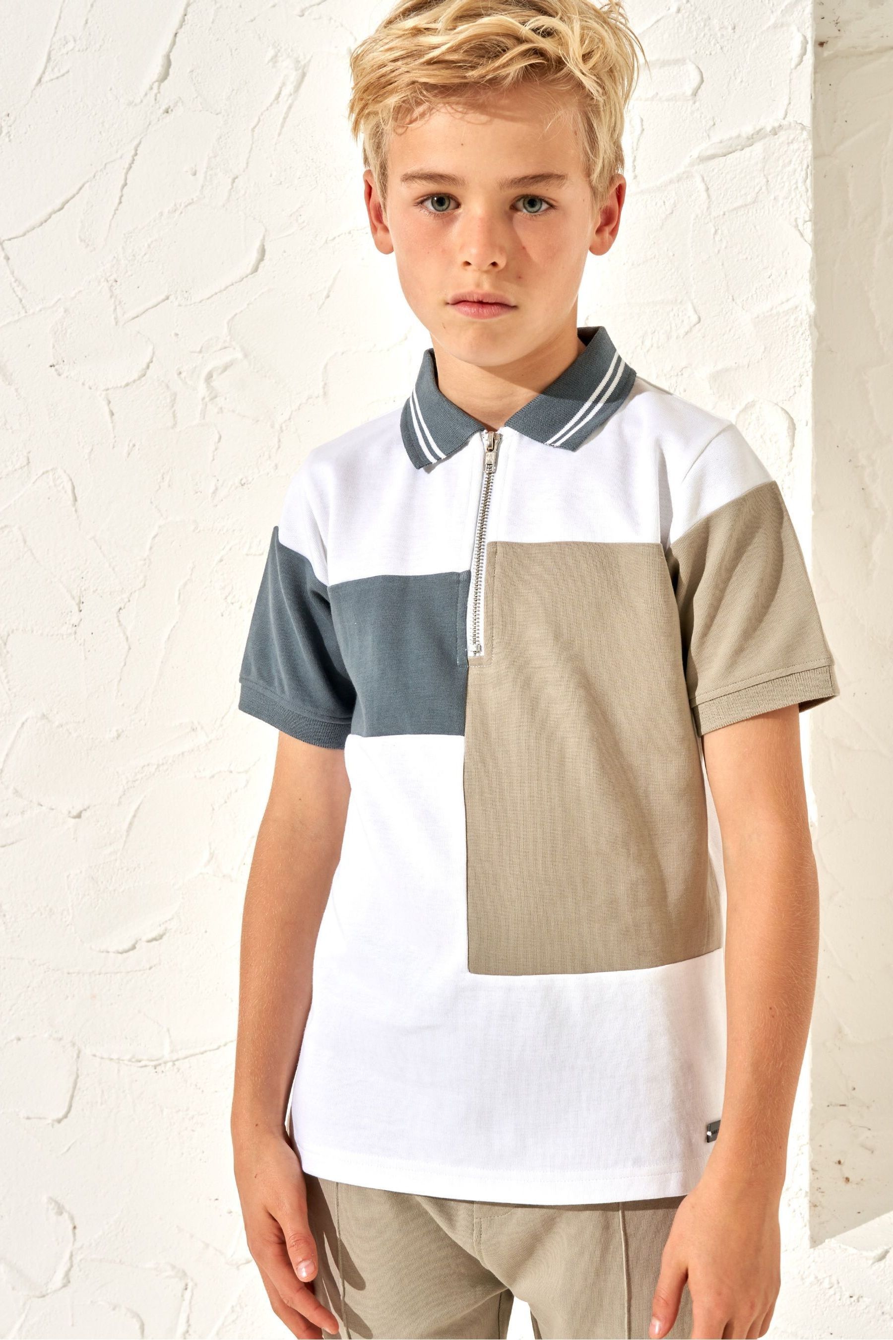 White Angel & Rocket Textured Kane Block Polo Shirt