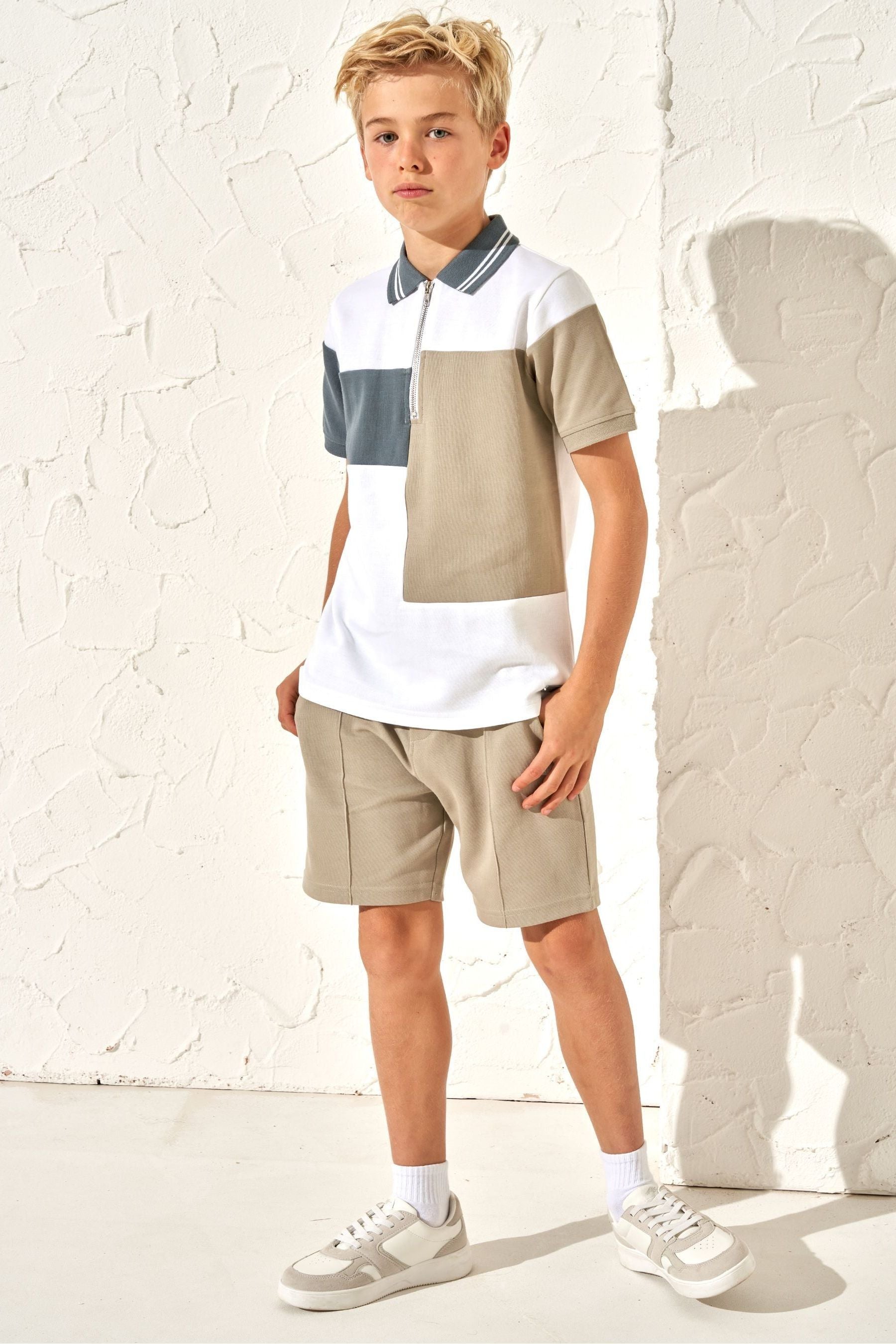 White Angel & Rocket Textured Kane Block Polo Shirt