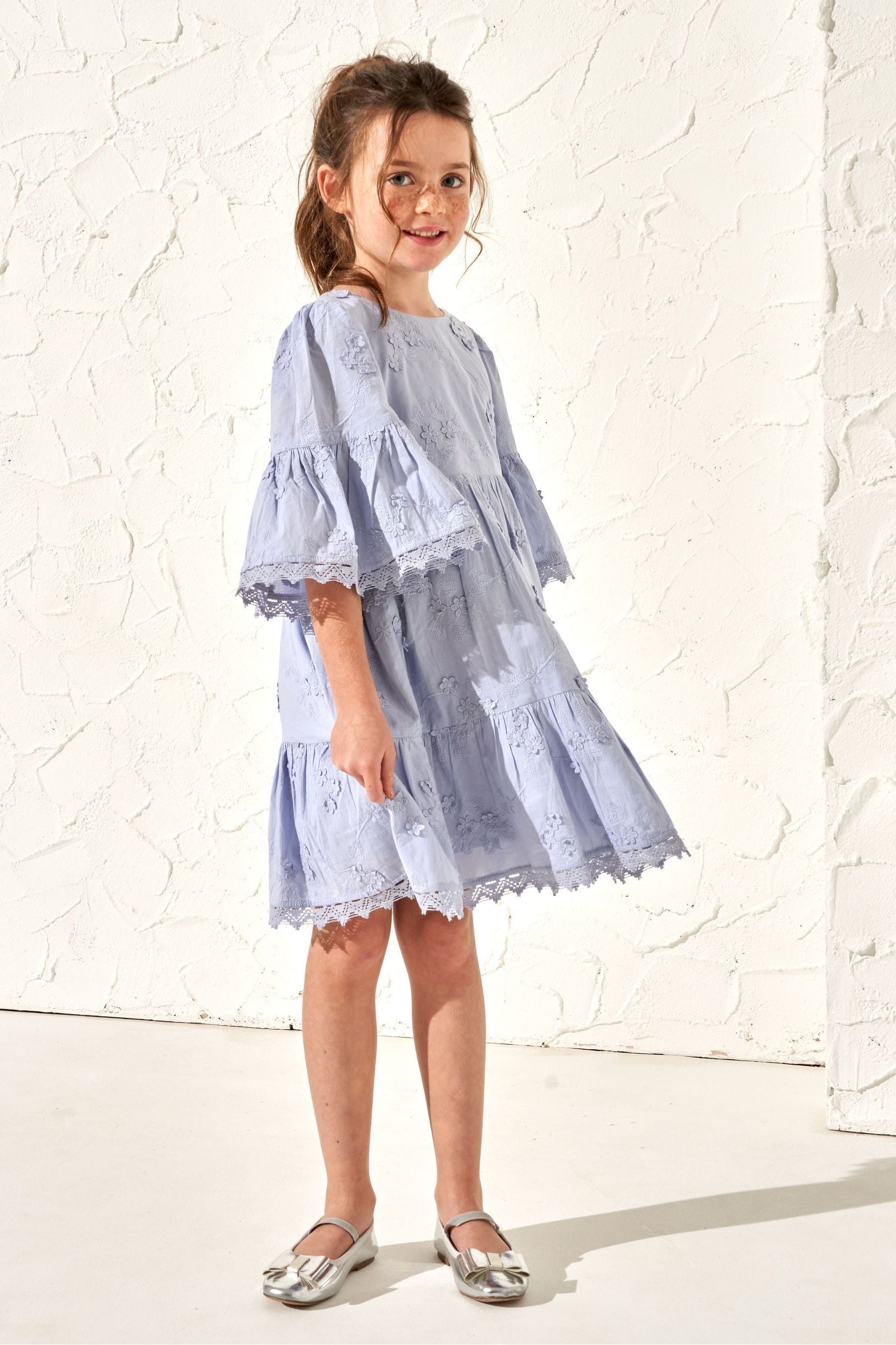 Angel & Rocket Blue 100% Cotton Natalia 3D Flower Dress