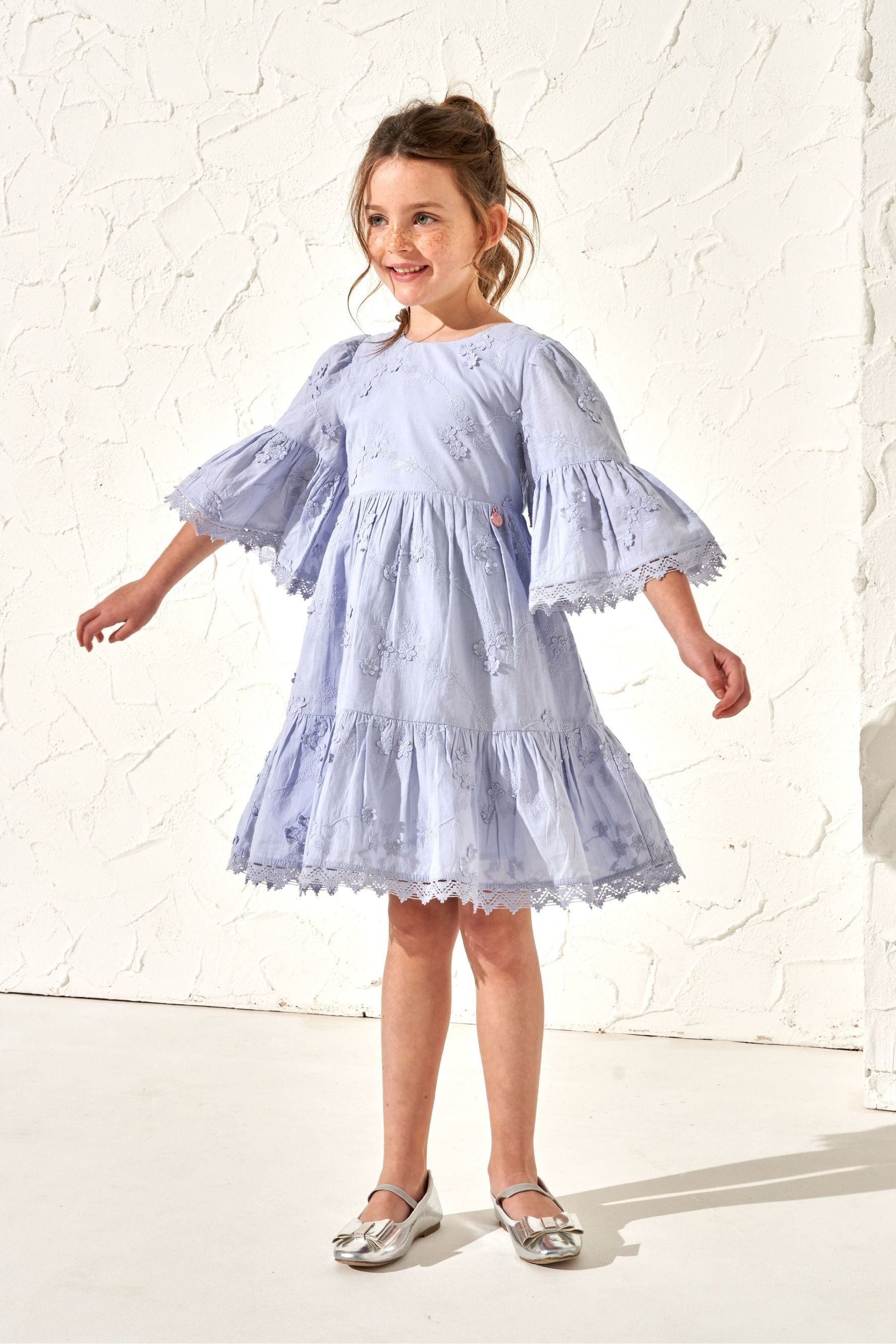 Angel & Rocket Blue 100% Cotton Natalia 3D Flower Dress