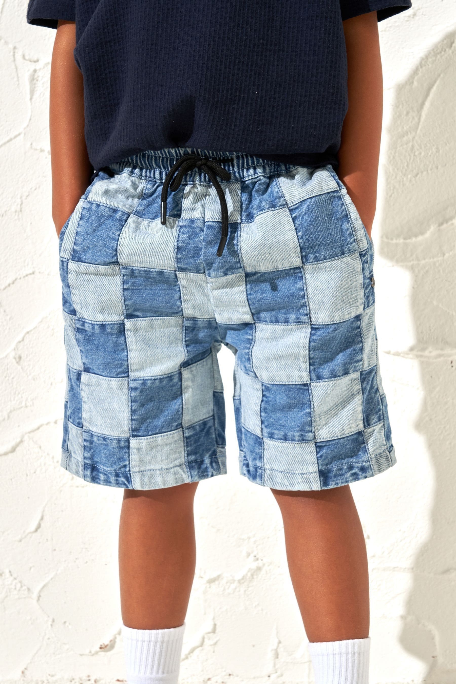 Blue Angel & Rocket Neil Patchwork Washed Denim Shorts