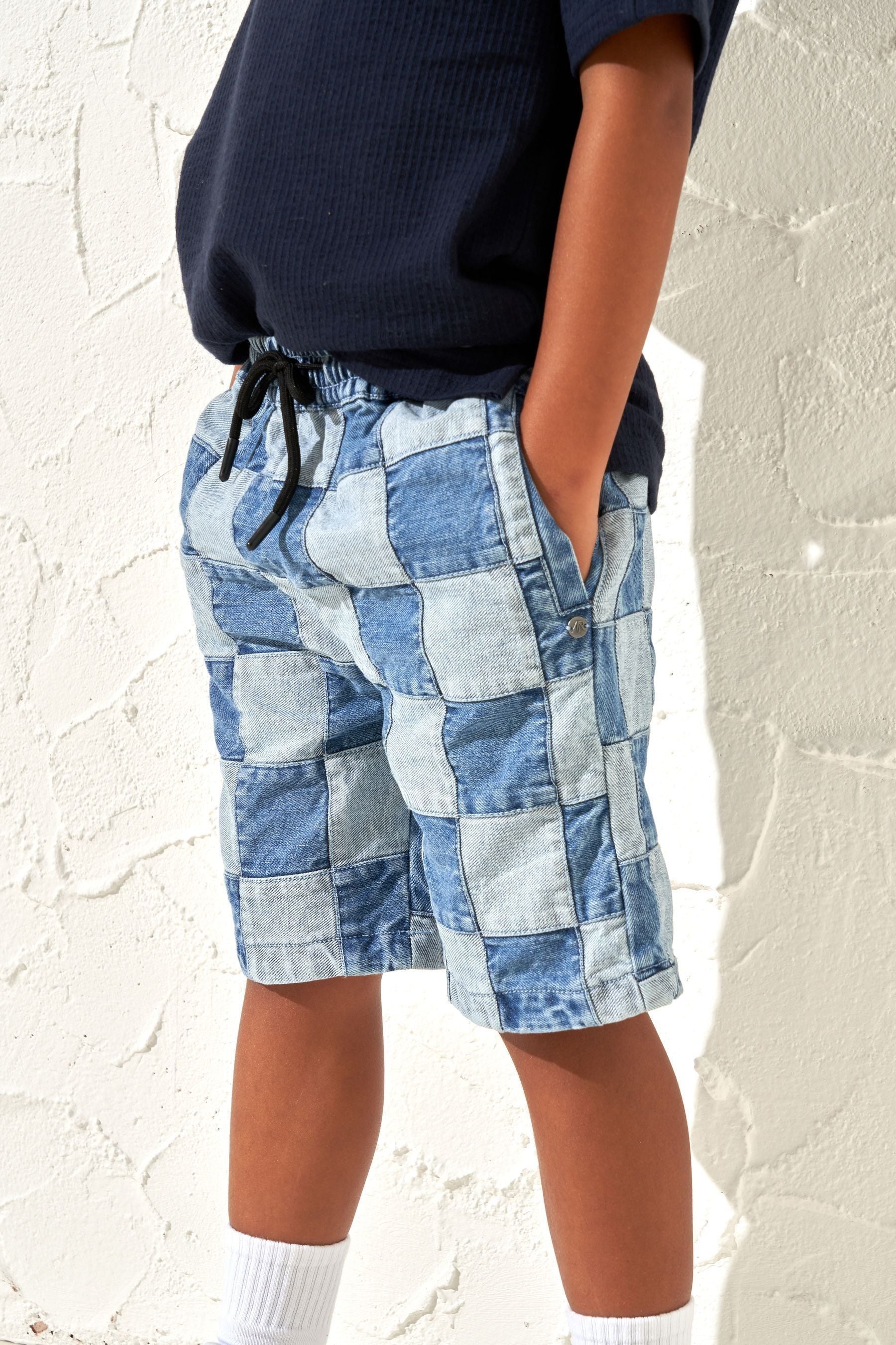 Blue Angel & Rocket Neil Patchwork Washed Denim Shorts