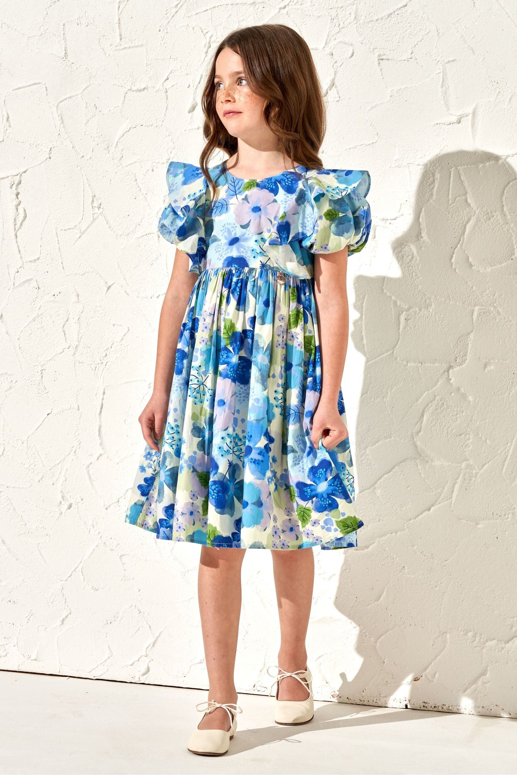 Blue Angel & Rocket Celia Floral Print Puff Sleeve Dress