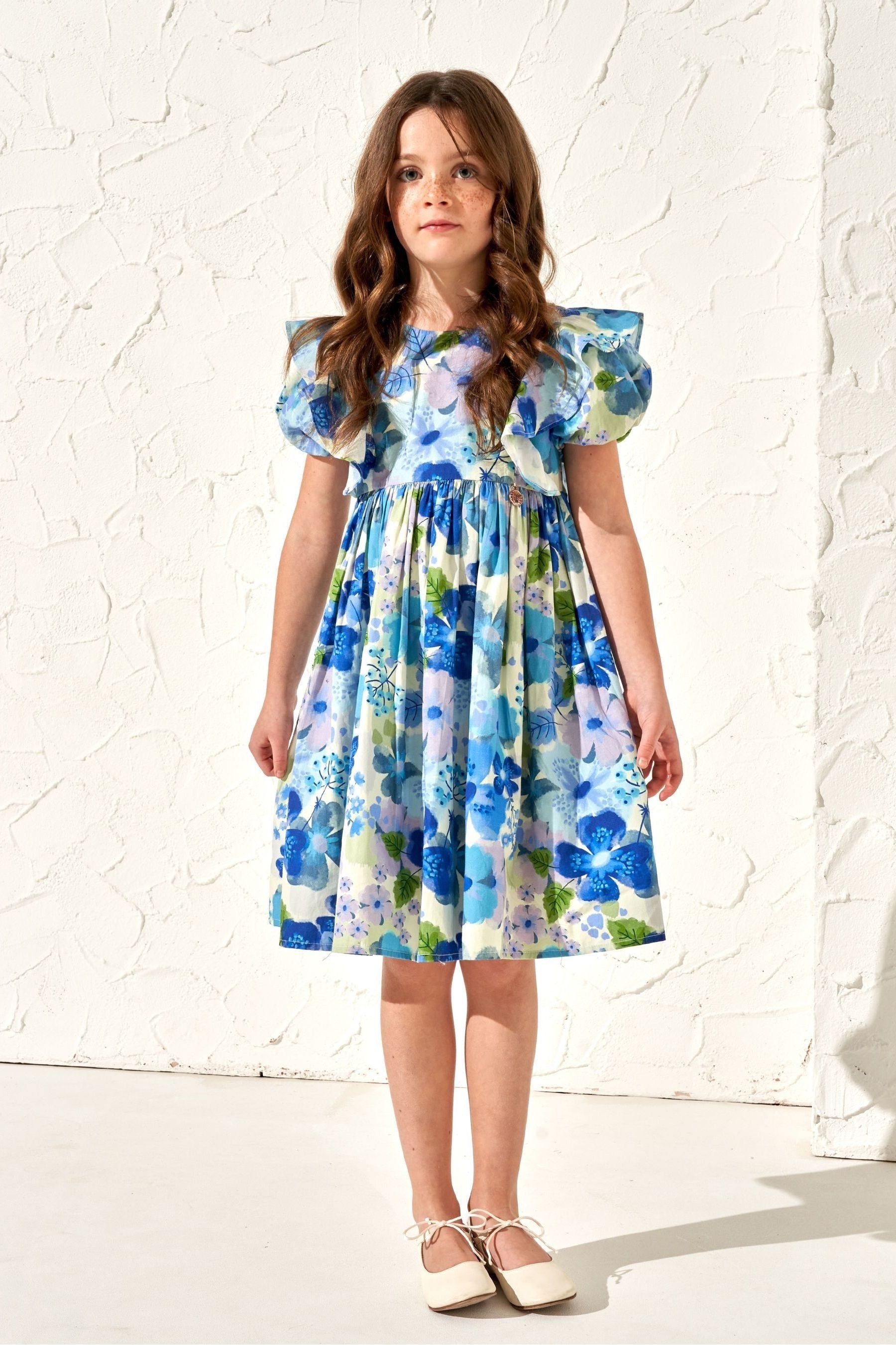 Blue Angel & Rocket Celia Floral Print Puff Sleeve Dress