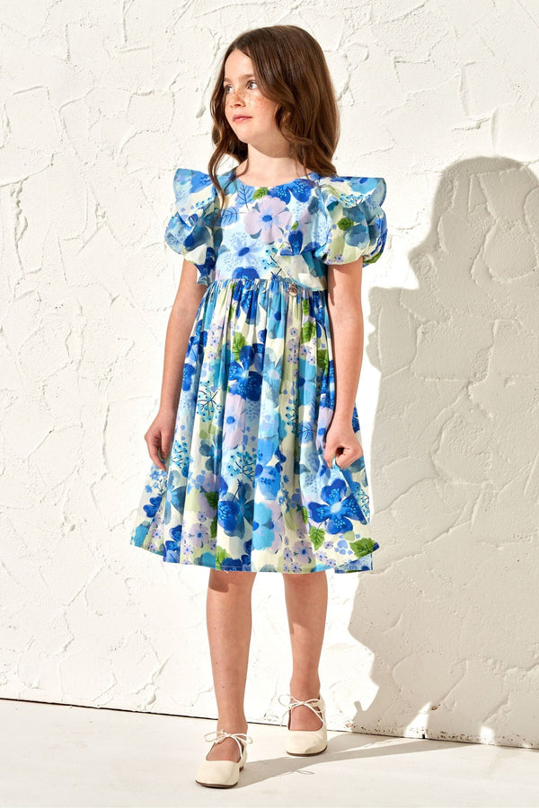 Angel & Rocket Blue Celia Floral Print Puff Sleeve Dress