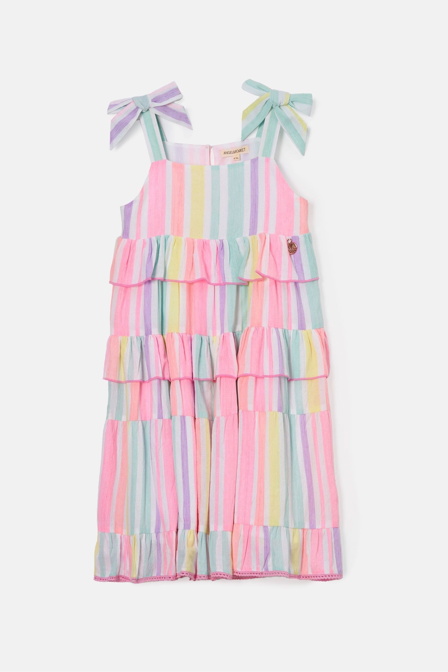 Angel & Rocket Pink 100% Cotton Pinki Nola Multi Bright Stripe Dress