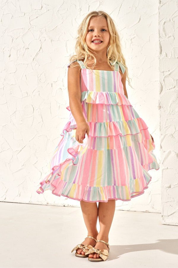 Angel & Rocket Pink 100% Cotton Pinki Nola Multi Bright Stripe Dress