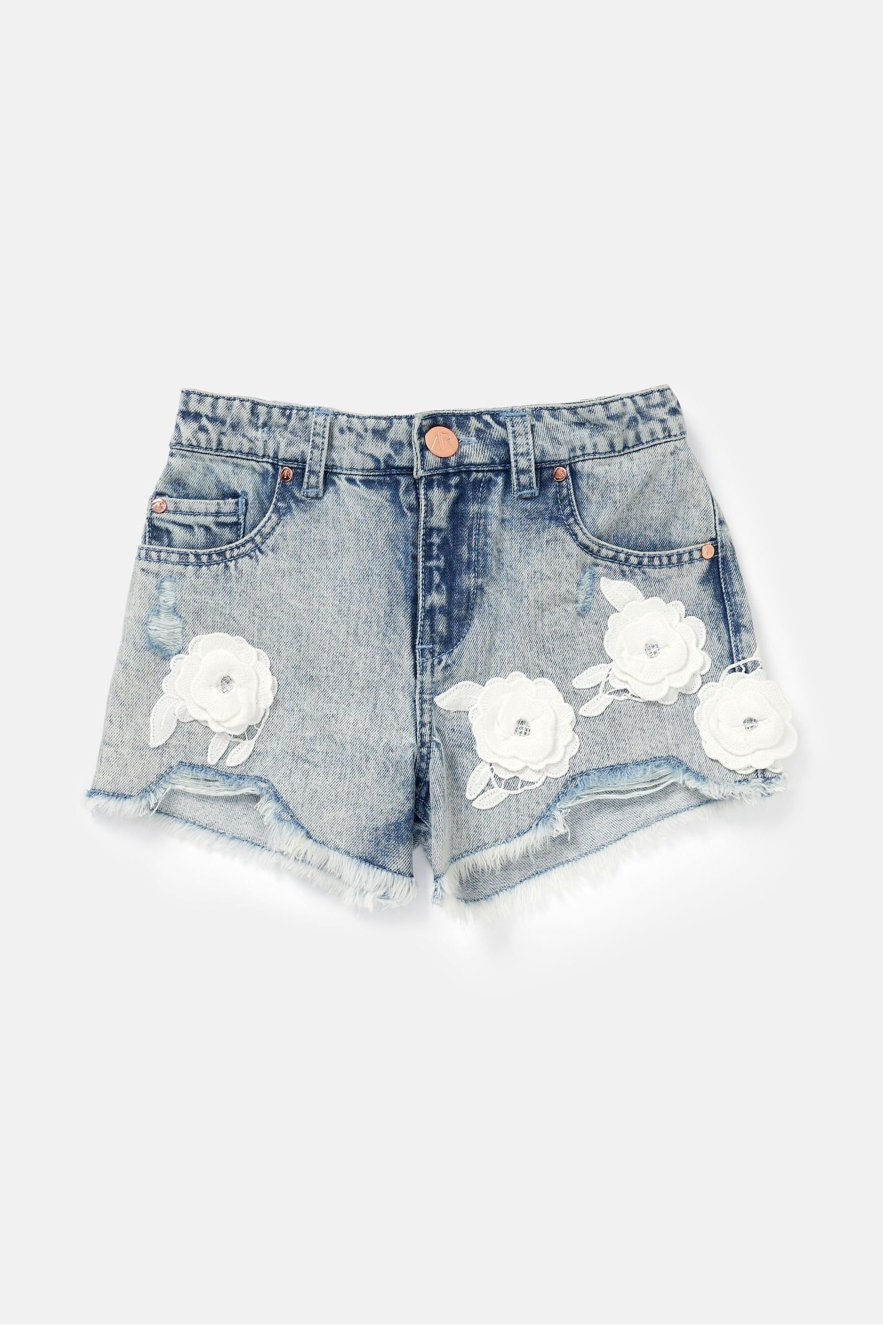 Angel & Rocket Blue Fleur Flower Denim Shorts