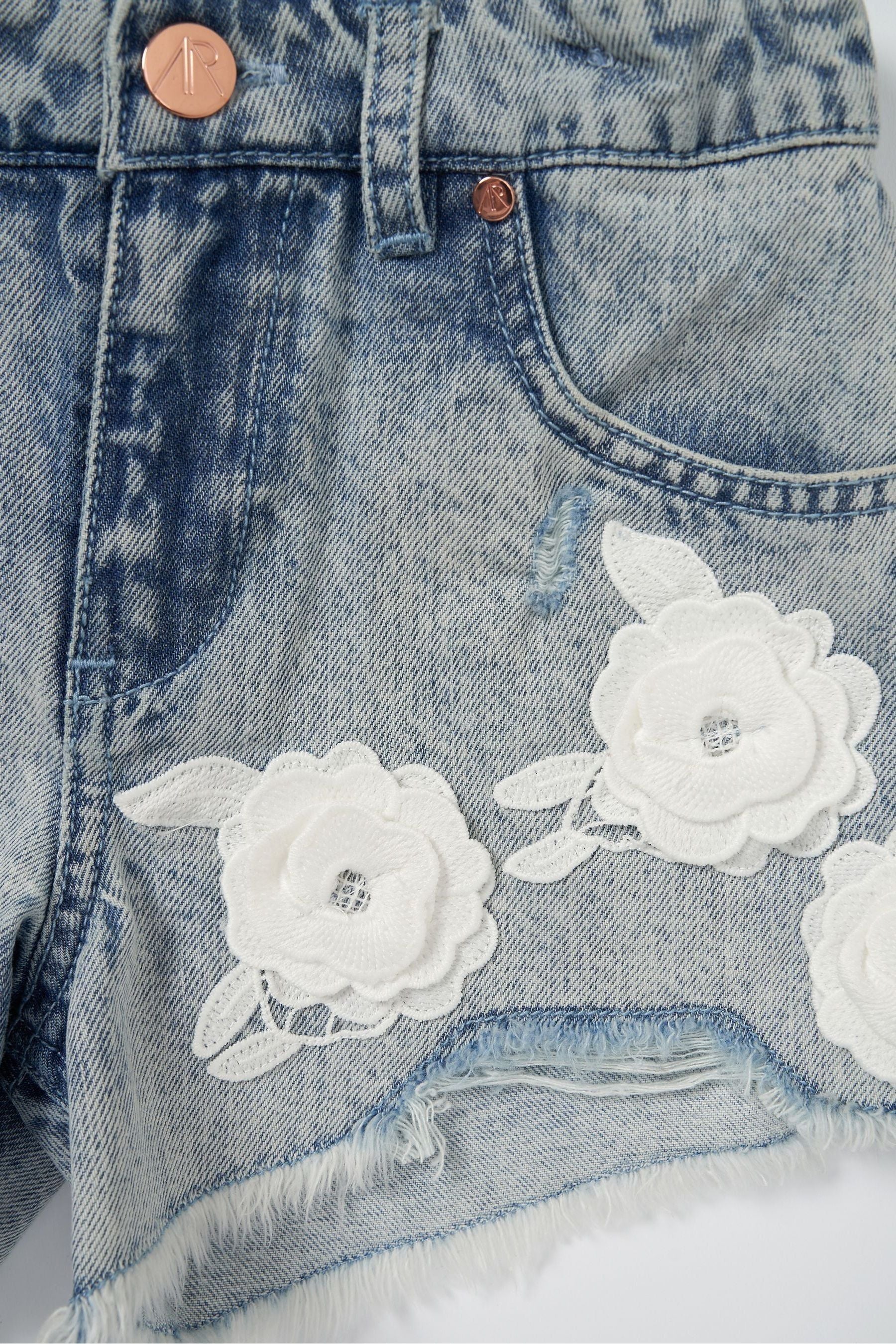 Angel & Rocket Blue Fleur Flower Denim Shorts