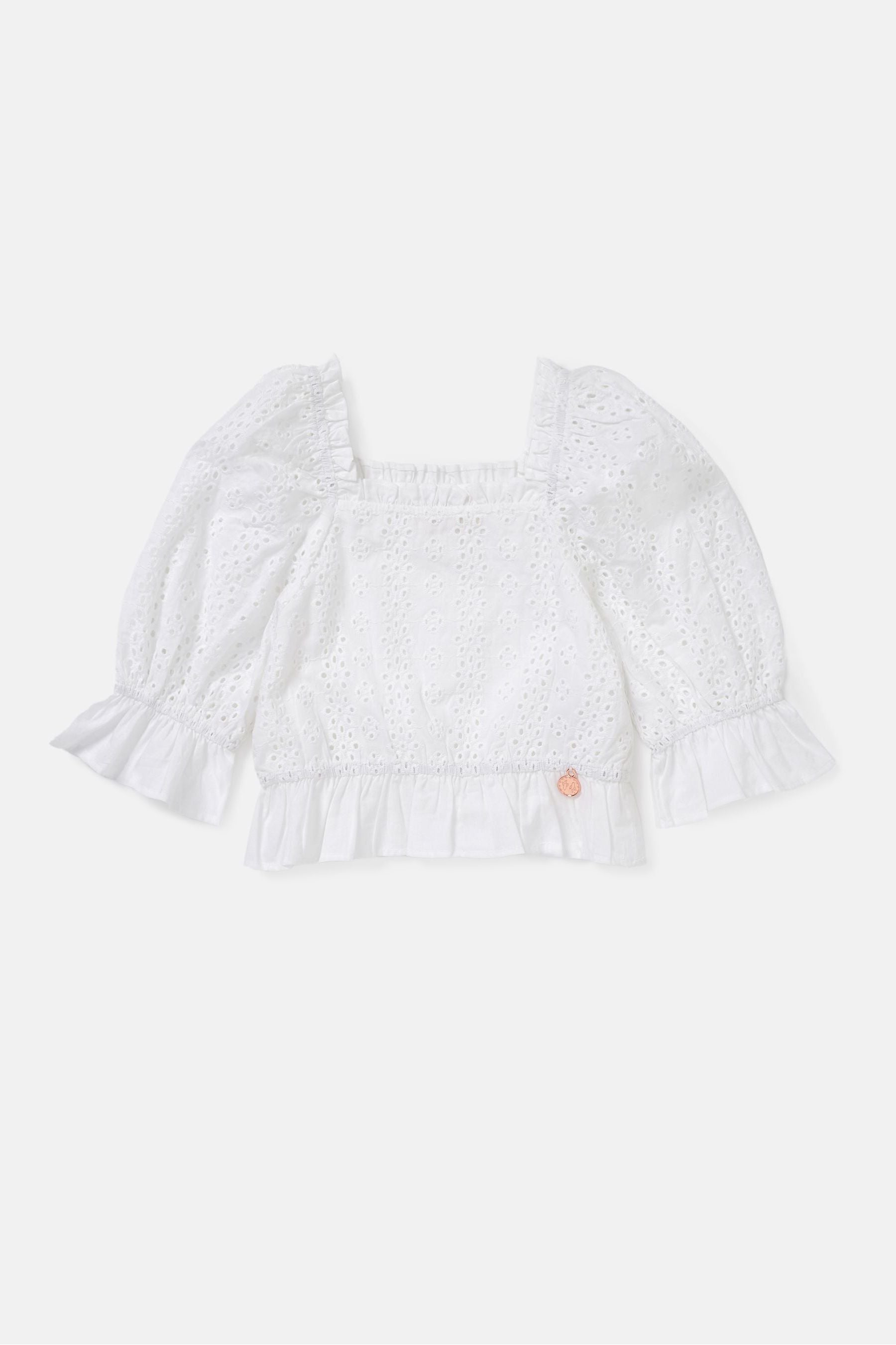 White Angel & Rocket Broderie Cleo Puff Sleeve Top