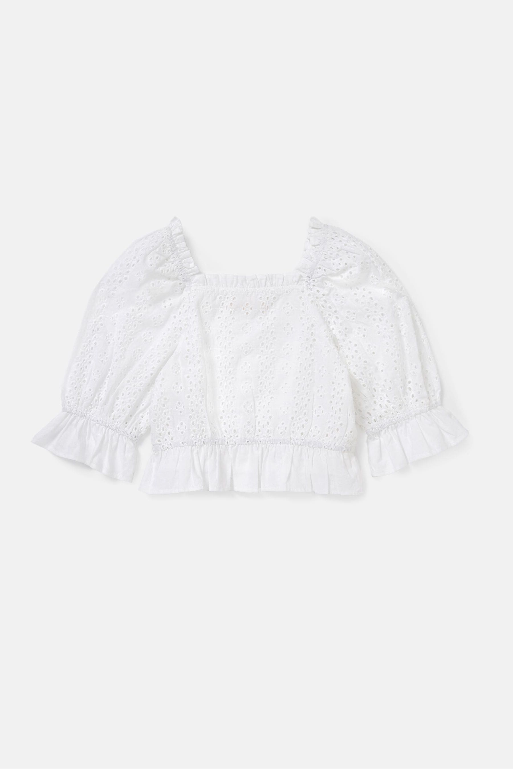 White Angel & Rocket Broderie Cleo Puff Sleeve Top