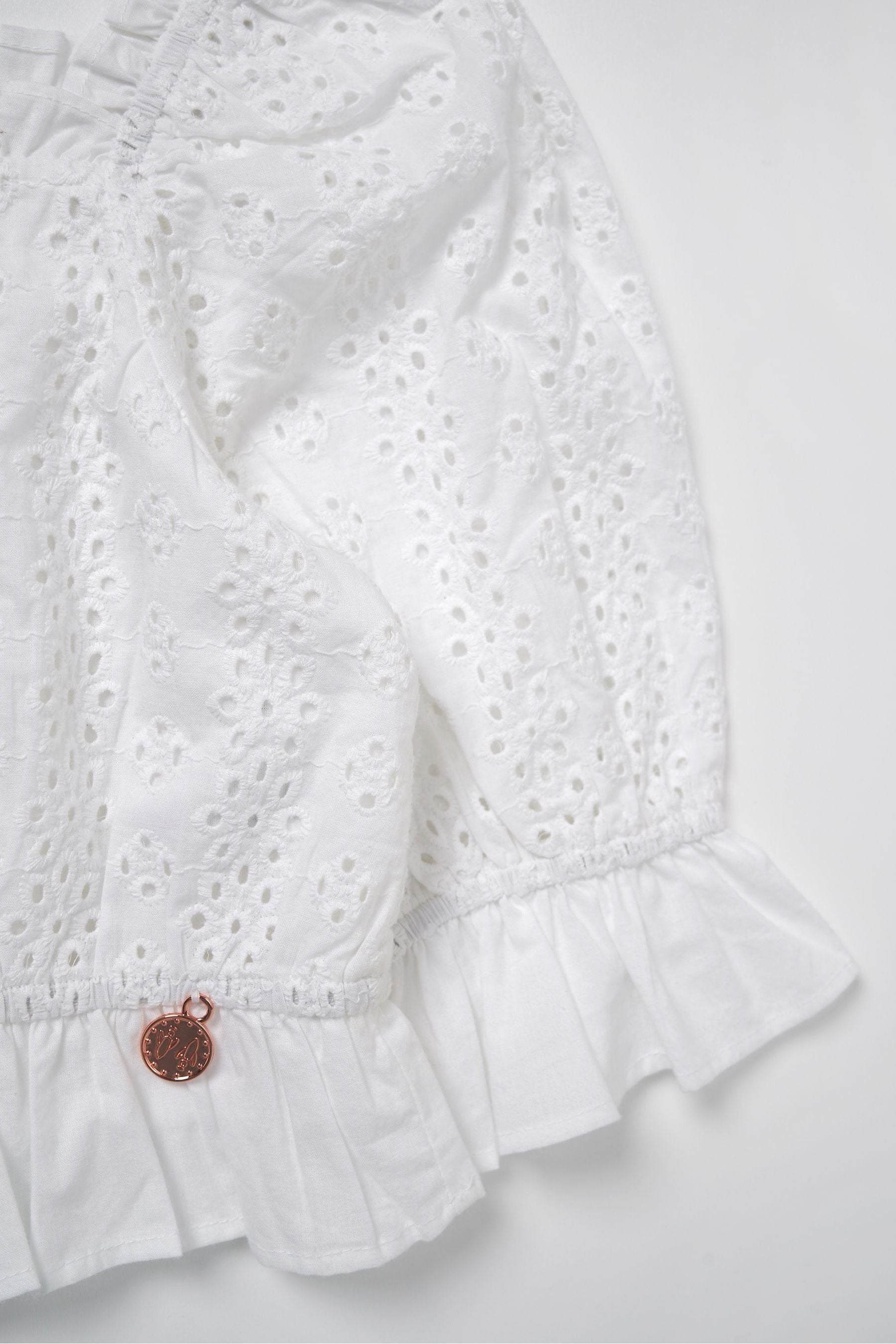 White Angel & Rocket Broderie Cleo Puff Sleeve Top