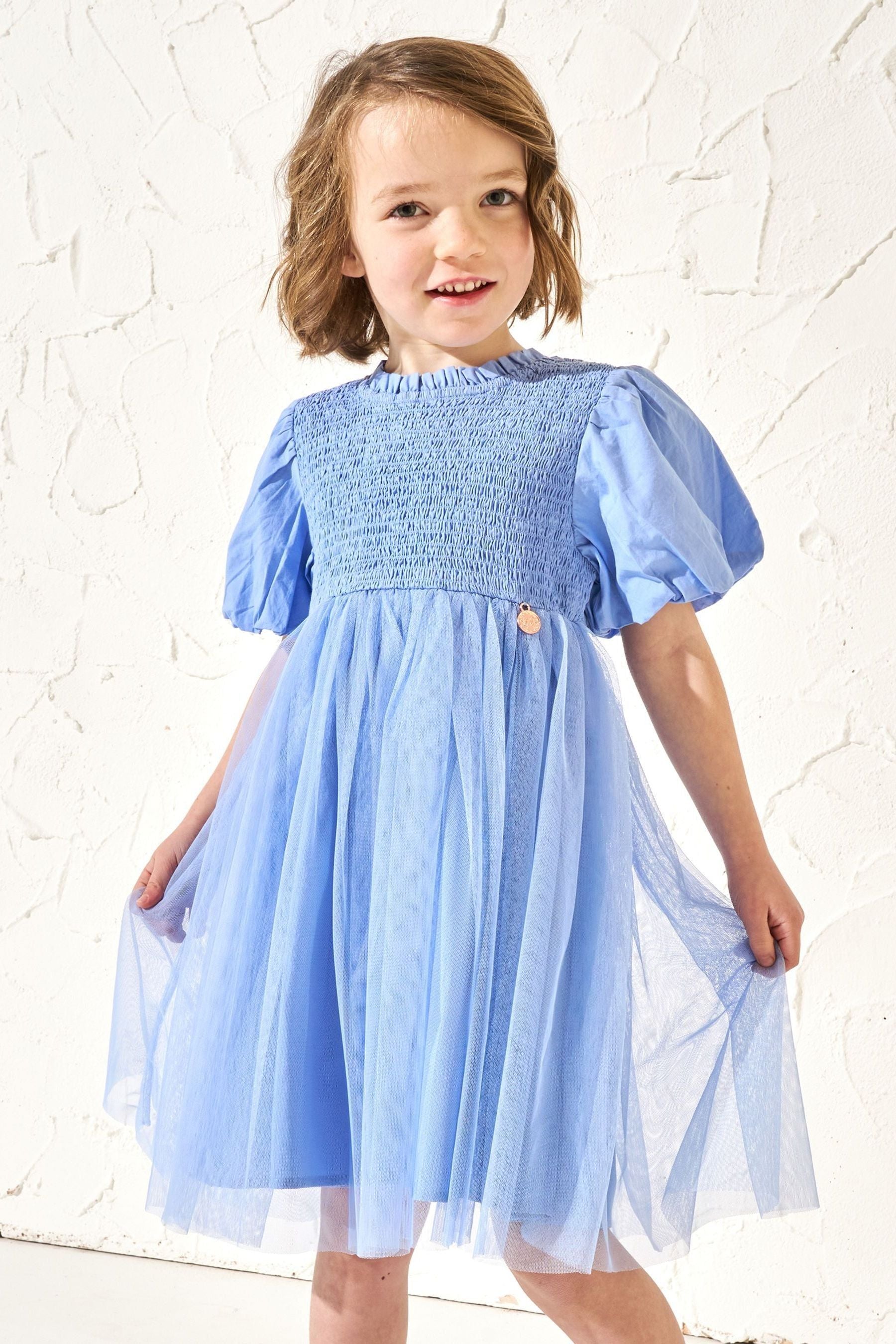 Angel & Rocket Blue Lyra Shirred Tutu Dress