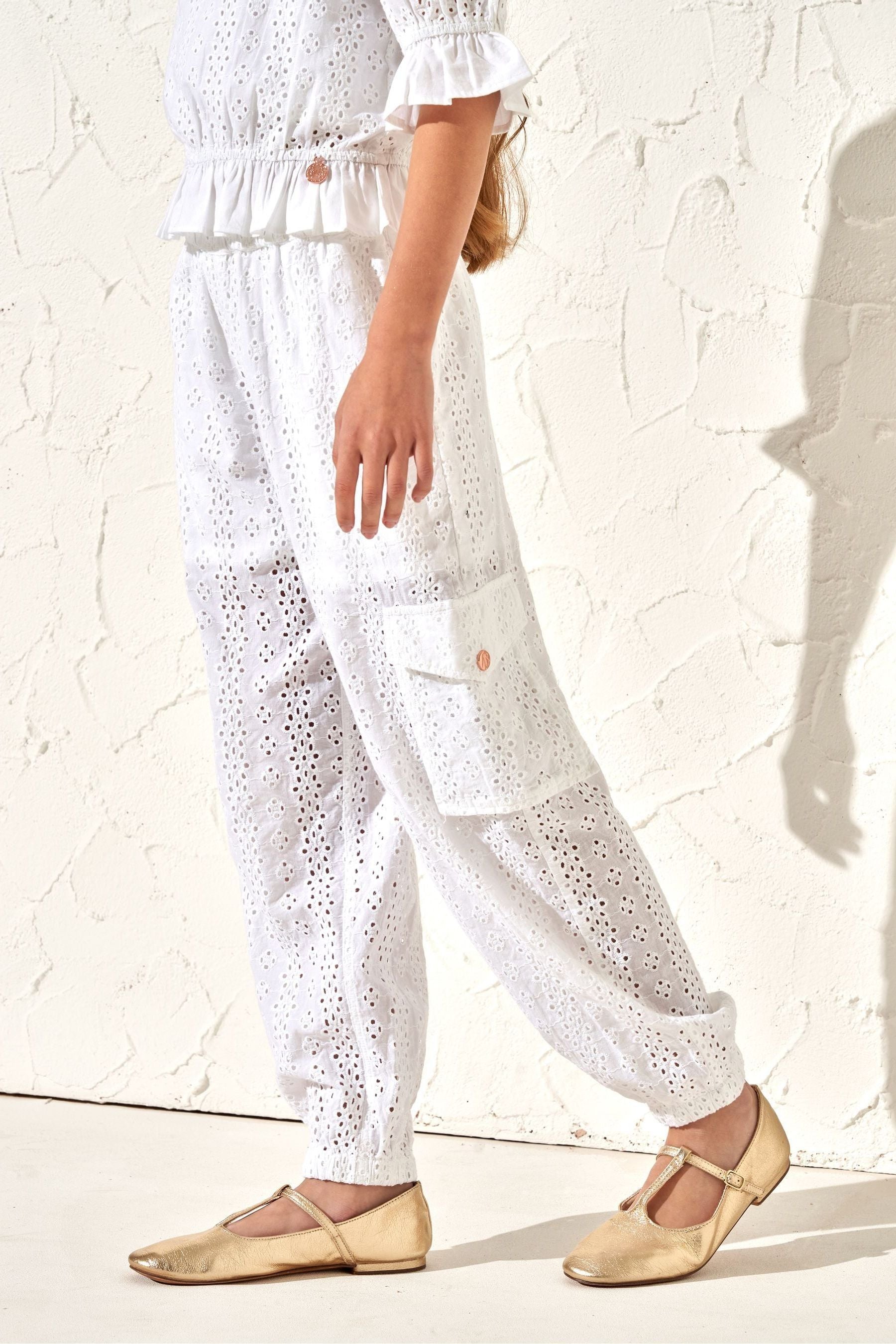 White Angel & Rocket Broderie Cleo Cargo Trousers