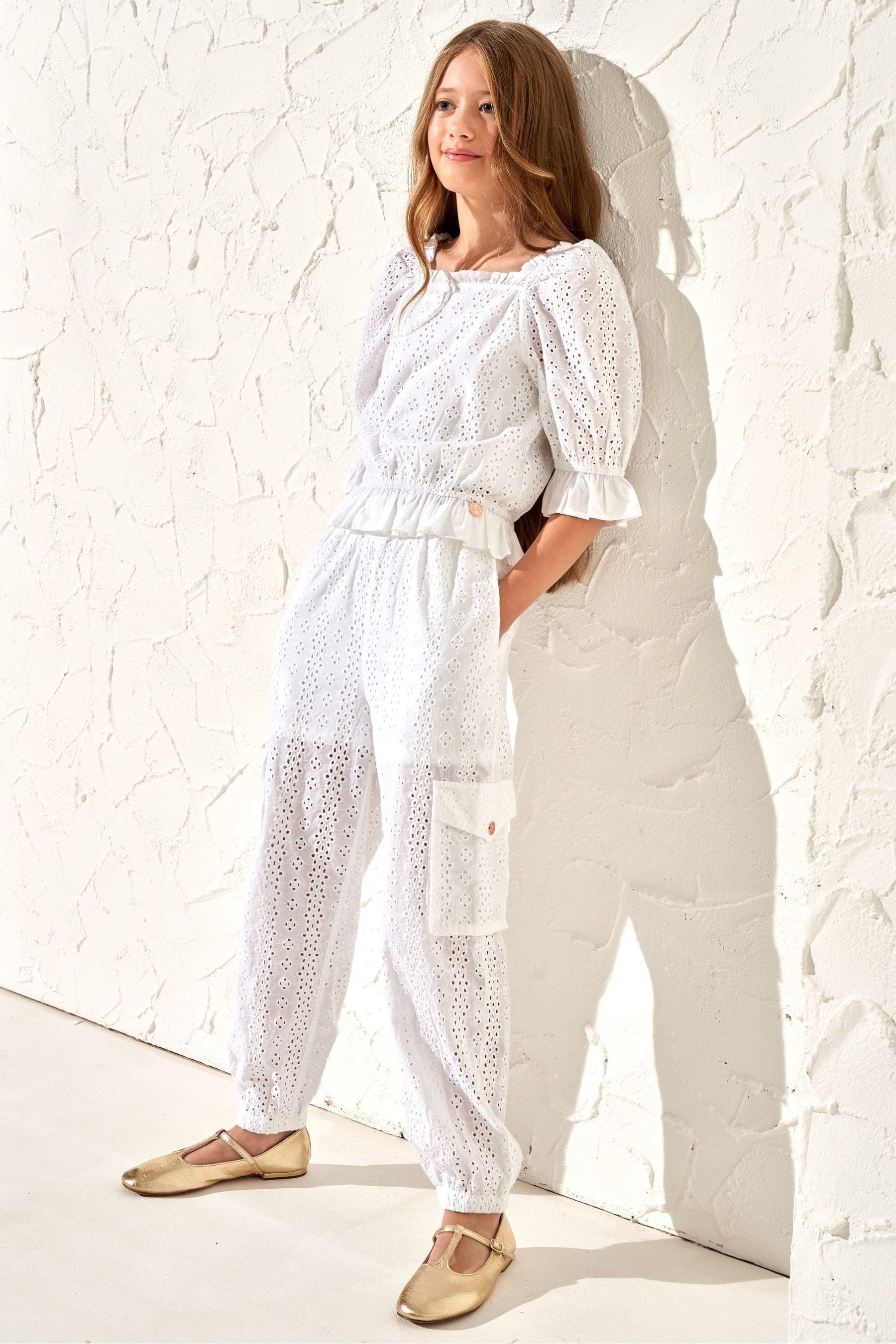 White Angel & Rocket Broderie Cleo Cargo Trousers