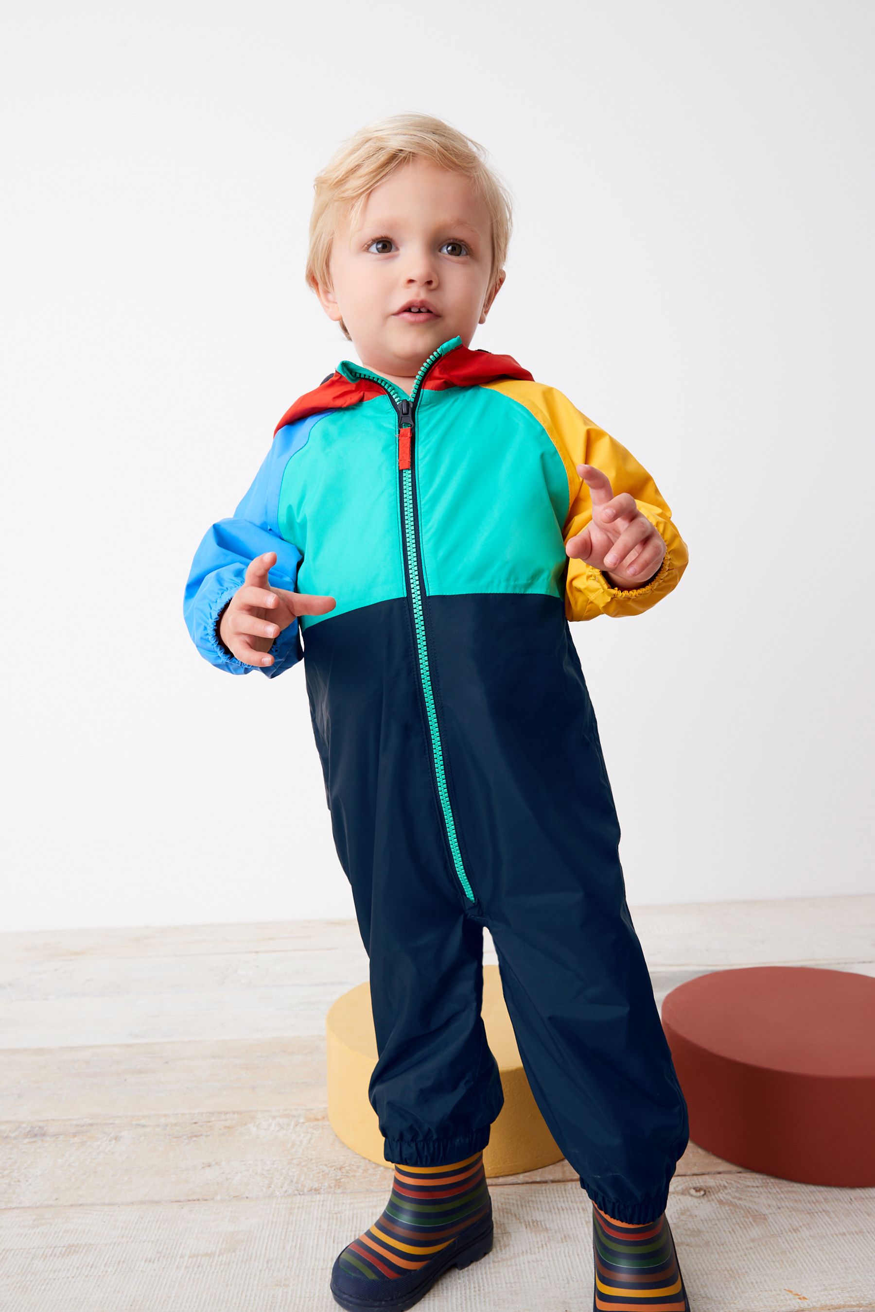 Multi Colourblock Waterproof Fleece Lined Puddlesuit (3mths-7yrs)