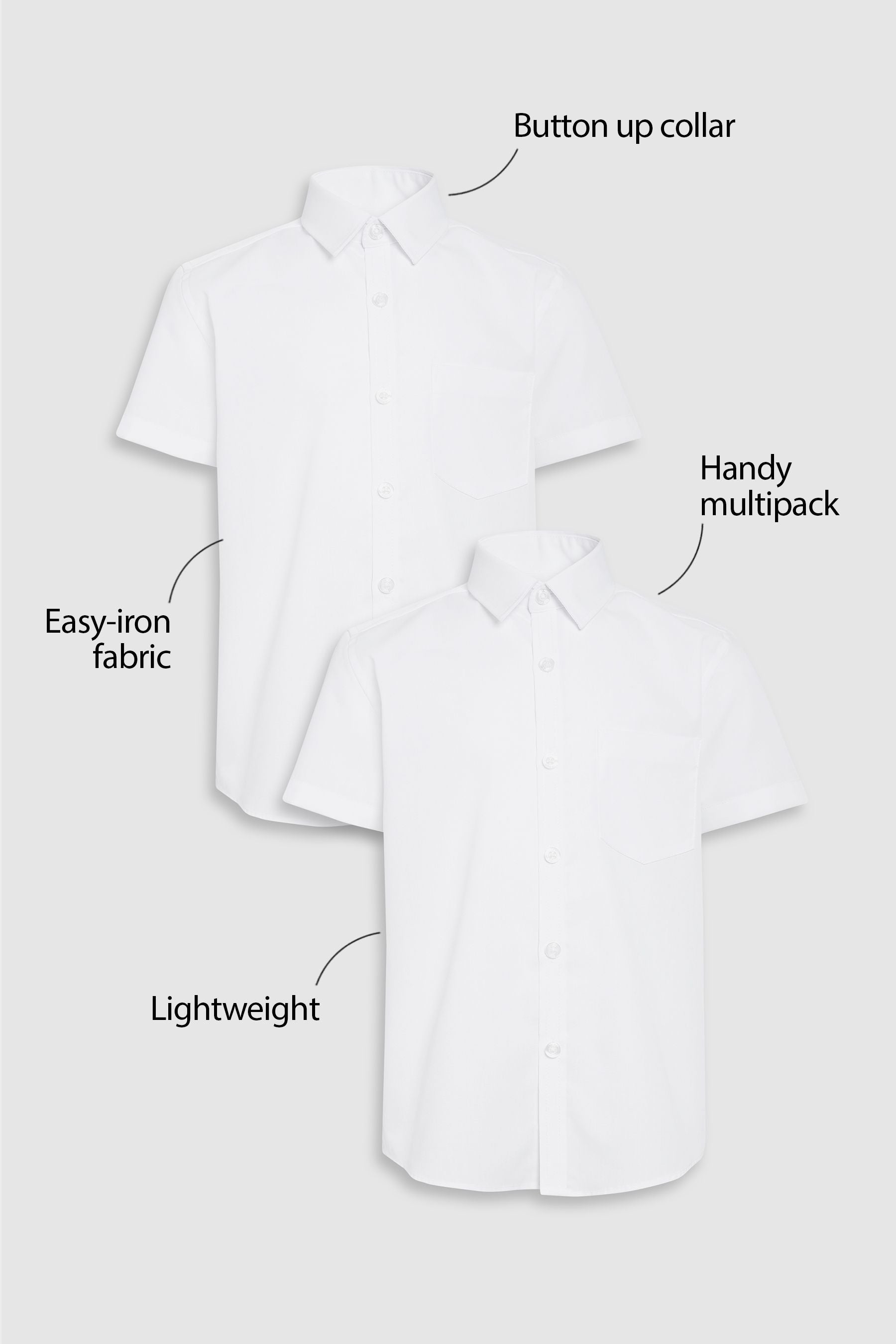 White Regular Fit Easy Fastening Short Sleeve School Shirts 2 Pack (3-12yrs)