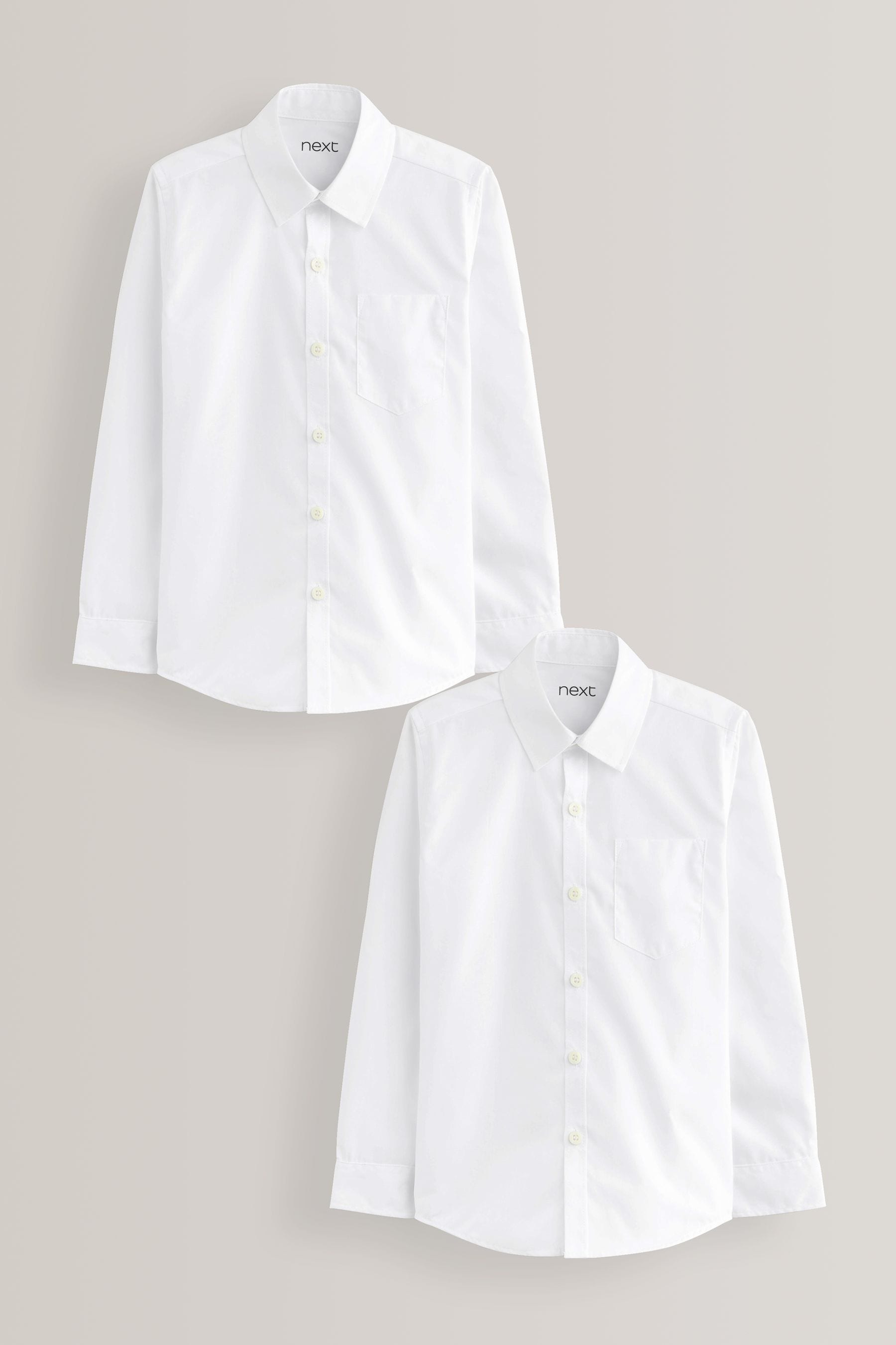 White Slim Fit 2 Pack Long Sleeve School Shirts (3-17yrs)