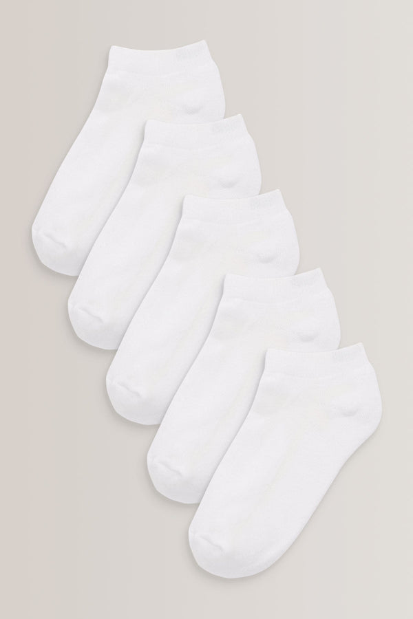 White 5 Pack Cushioned Footbed Sports Trainer Socks